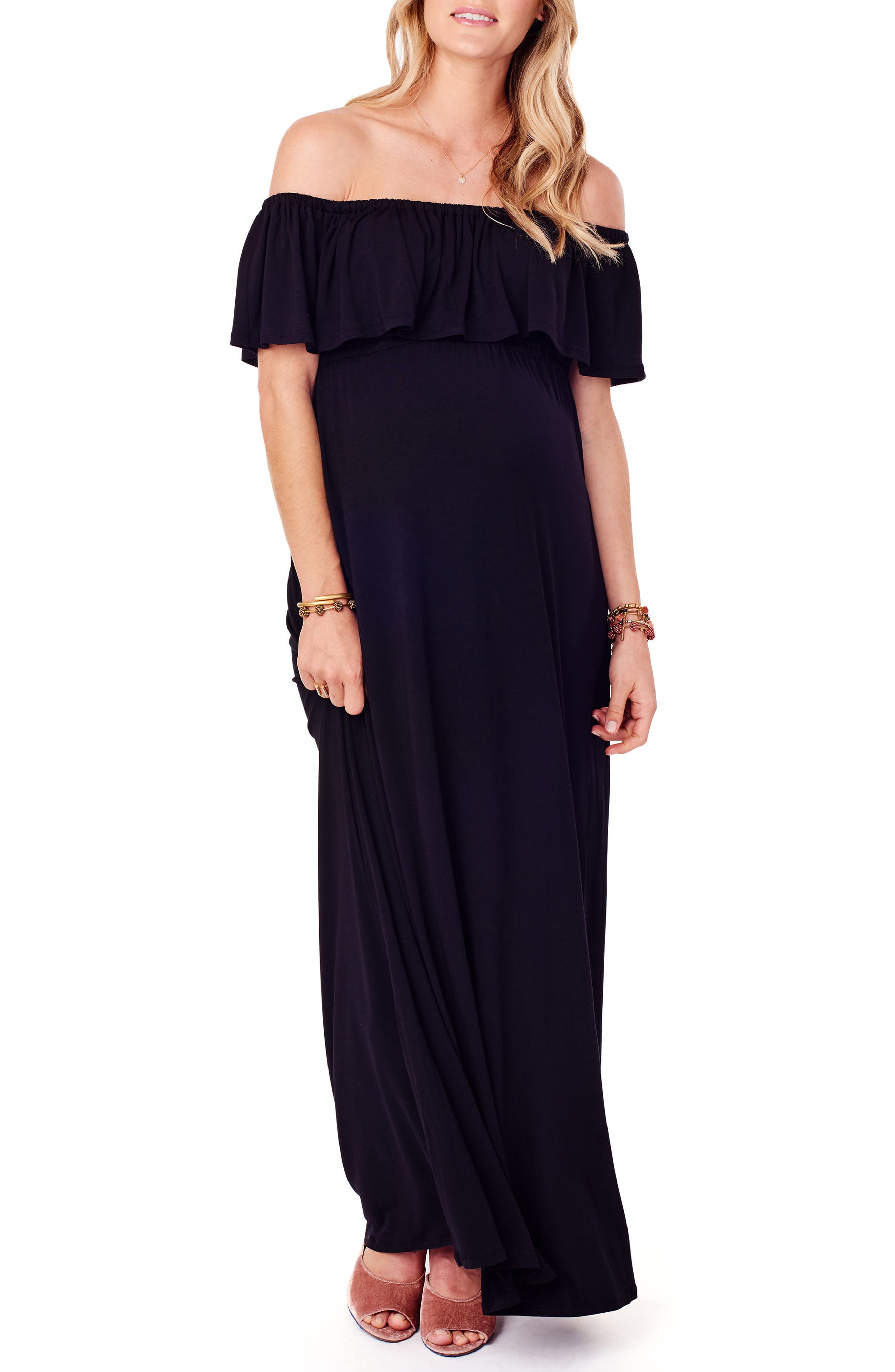 Ingrid & Isabel Off The Shoulder Maternity Maxi Dress, Black