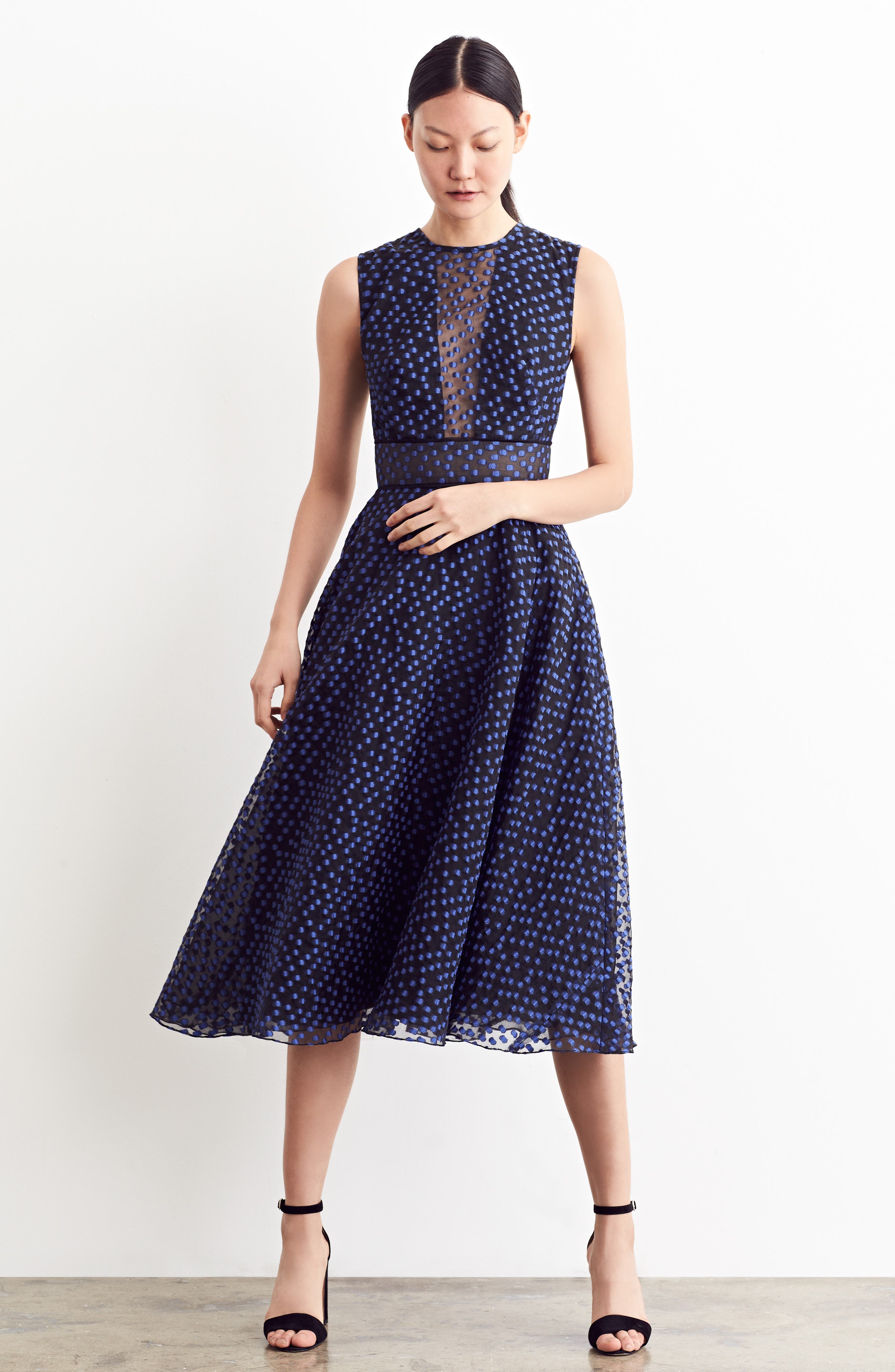 Lela Rose Dotted Organza Fit & Flare Midi Dress Nordstrom