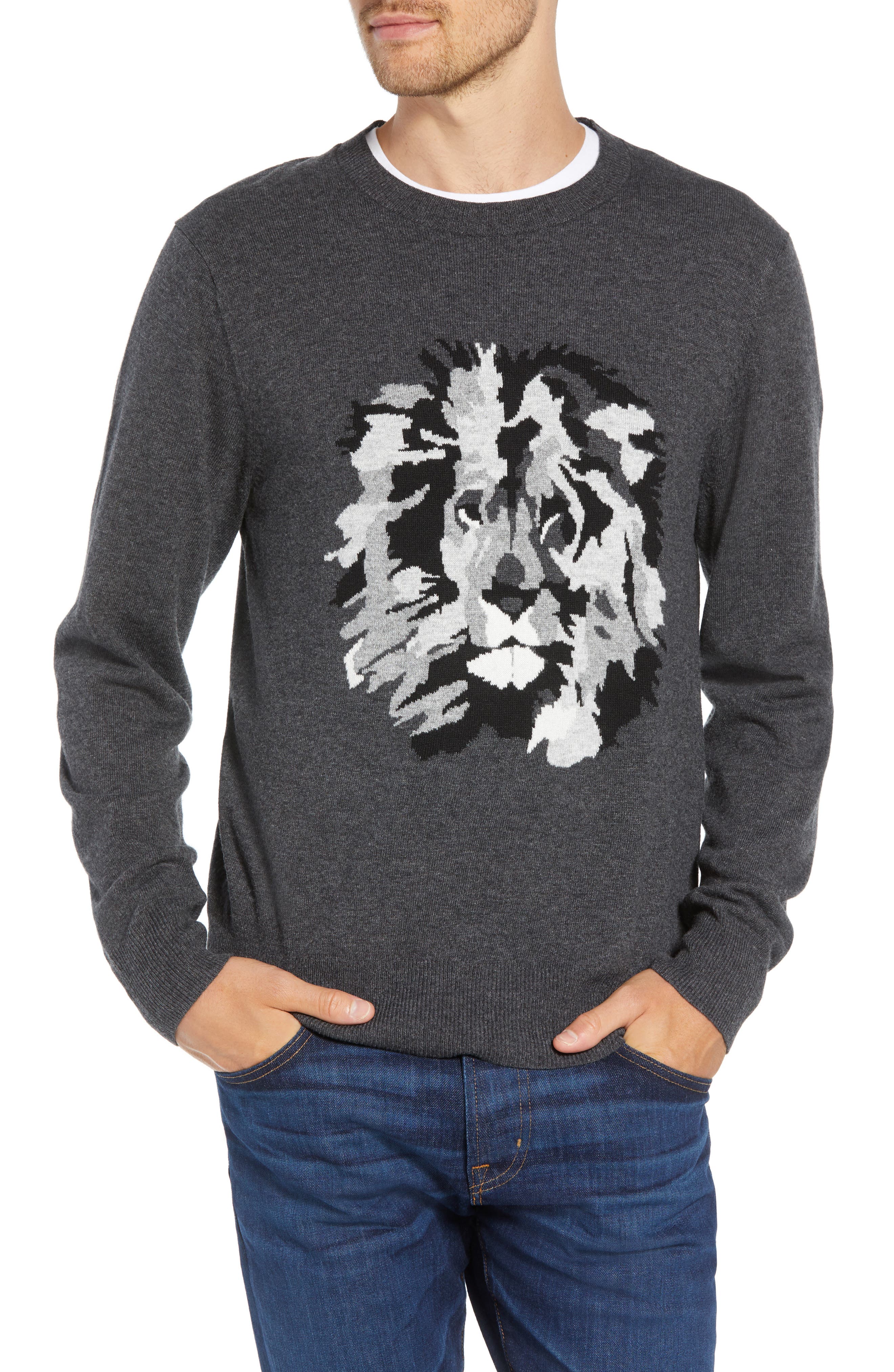 Bonobos Slim Fit Lion Intarsia Sweater, Grey