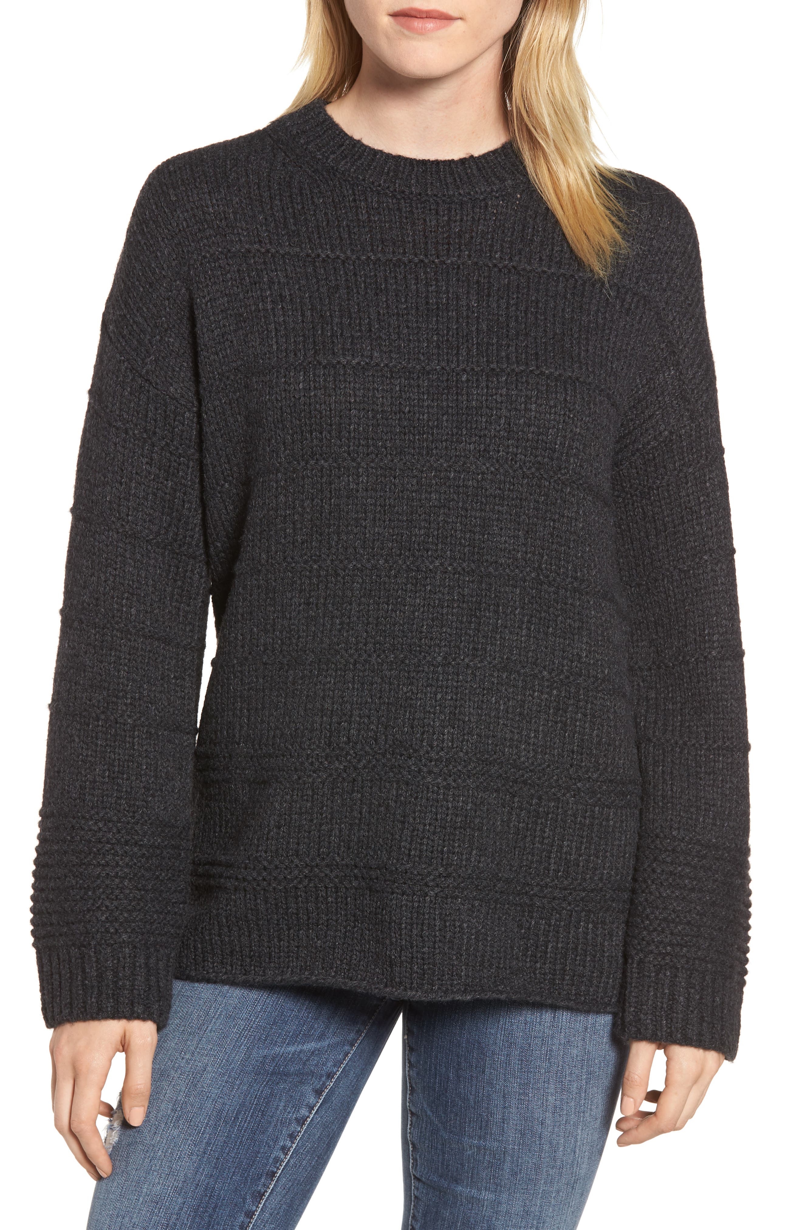 Velvet By Graham & Spencer Stripe Stitch Wool Alpaca Blend Sweater, Grey