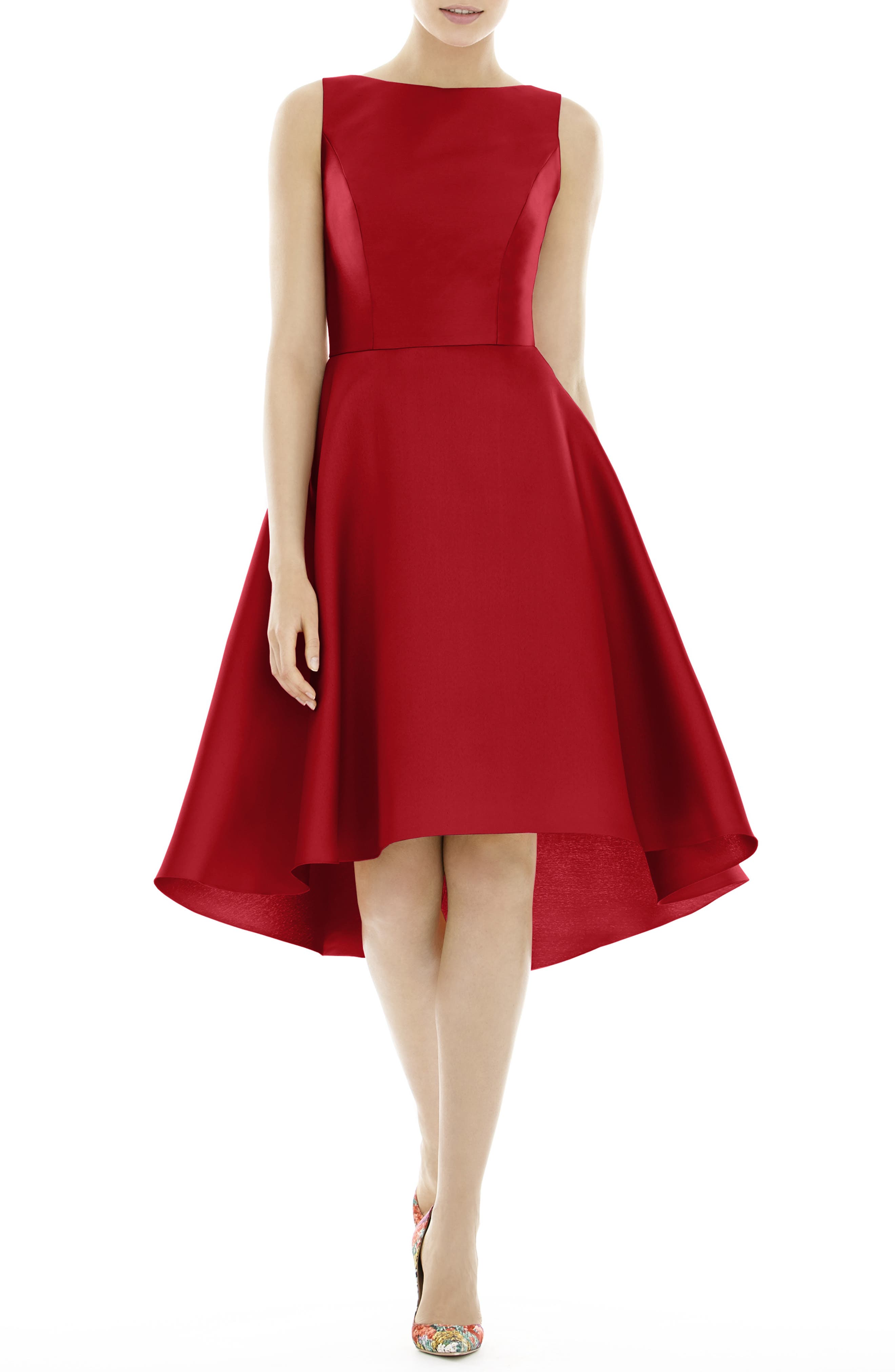Alfred Sung High/low Satin Twill Cocktail Dress, Red