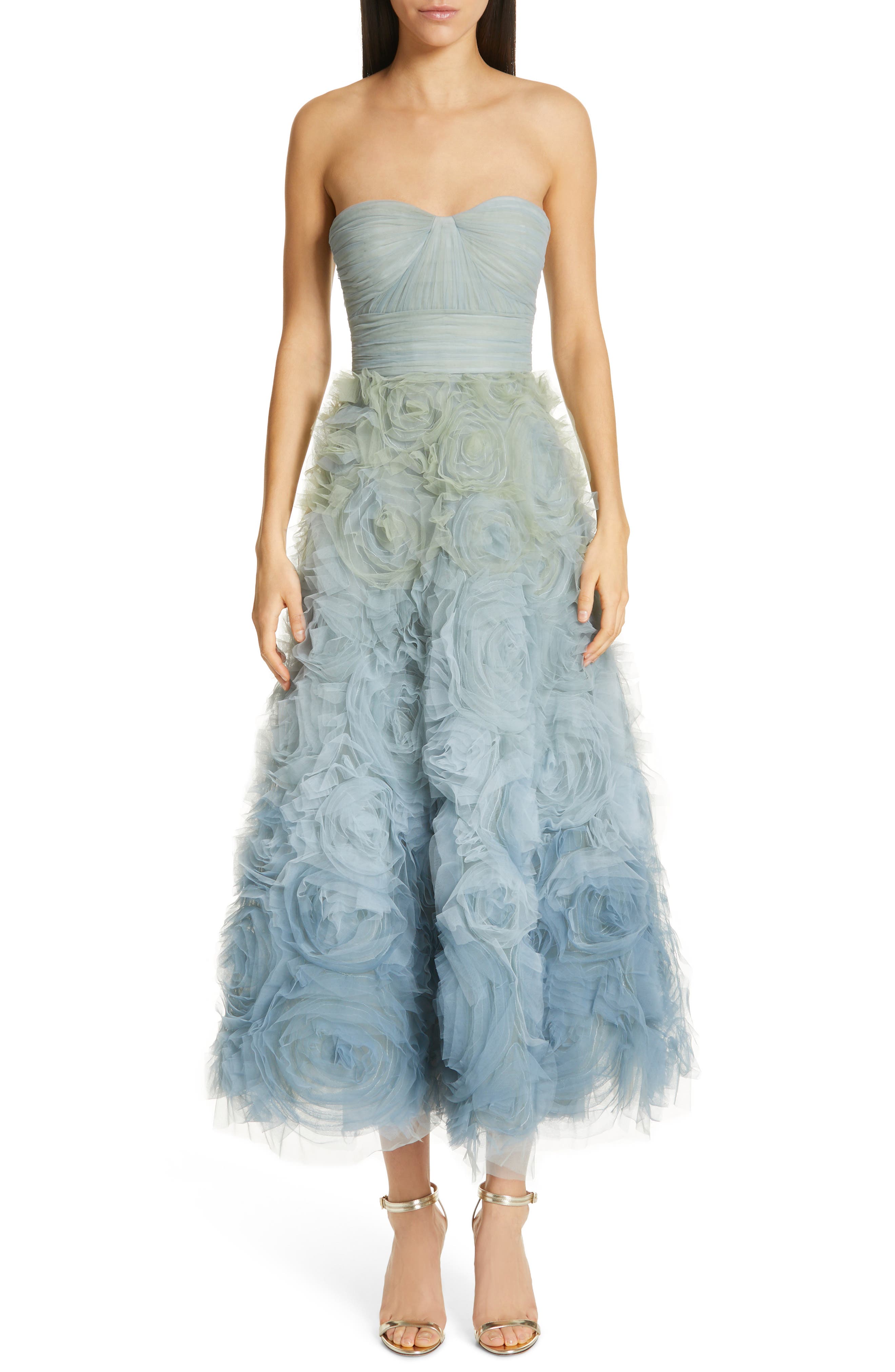 Marchesa Notte Ombre Strapless Evening Dress, Blue