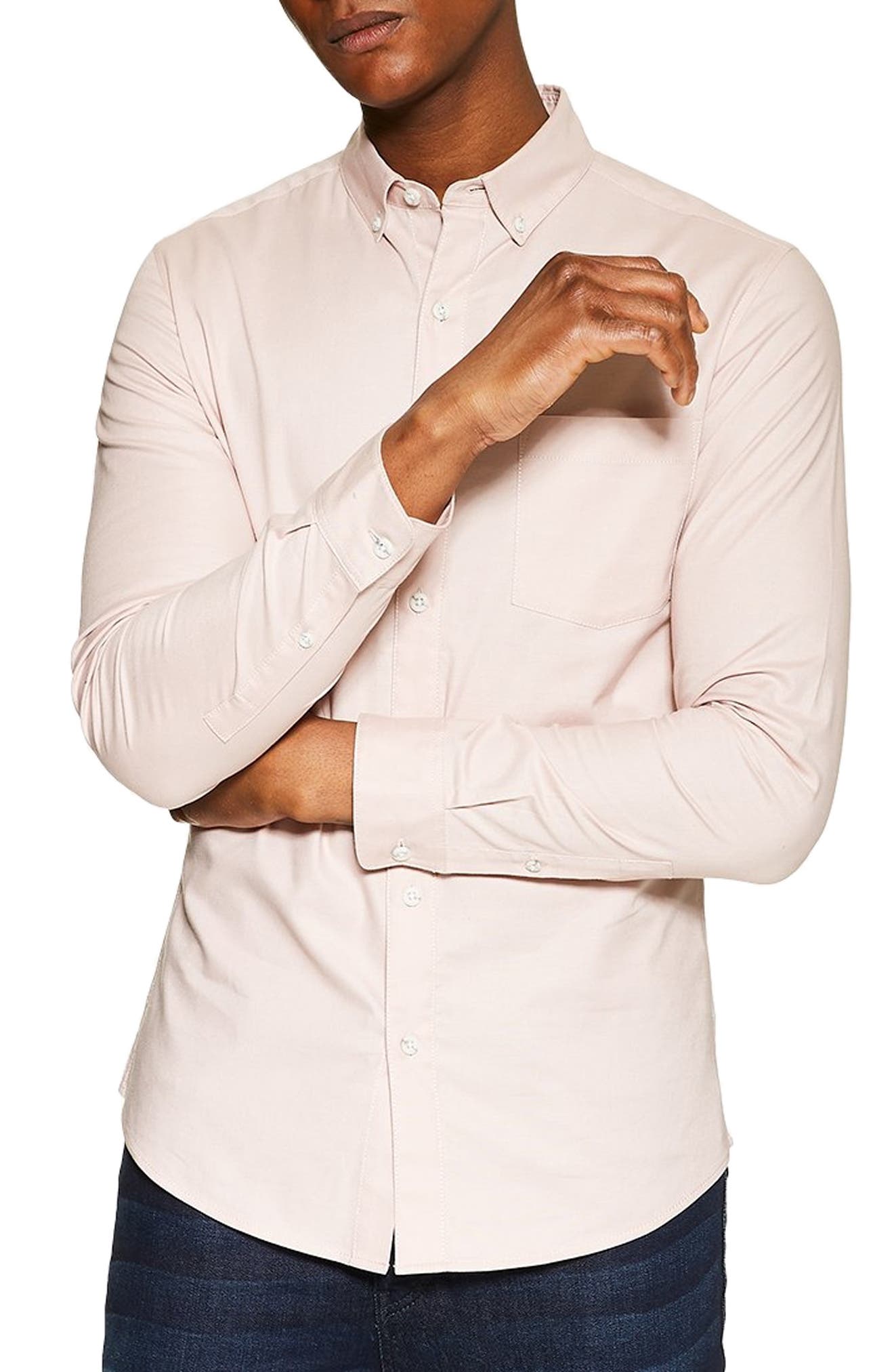 Topman Stretch Solid Sport Shirt, Pink