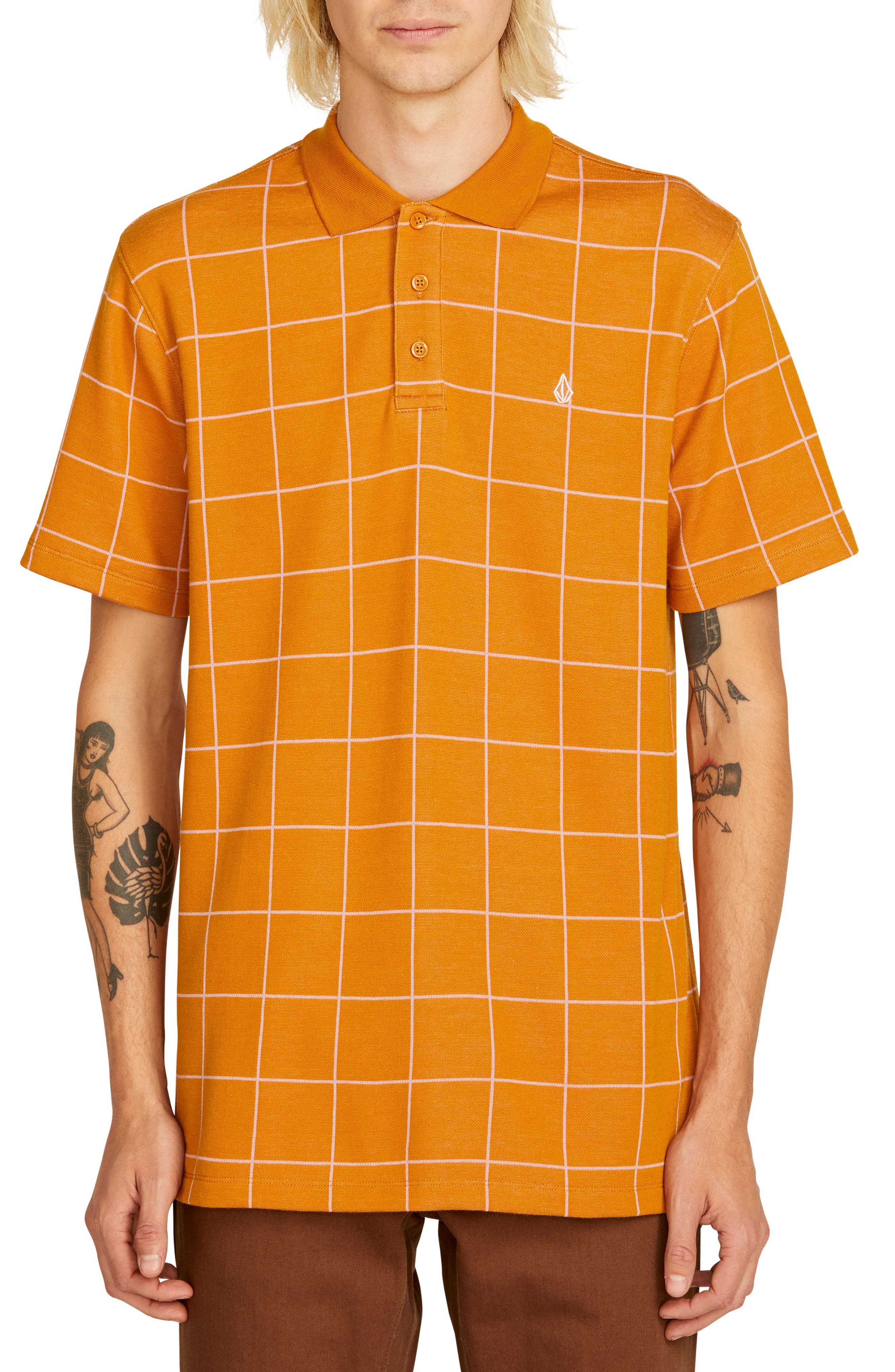 Volcom Wowzer Windowpane Polo, Brown