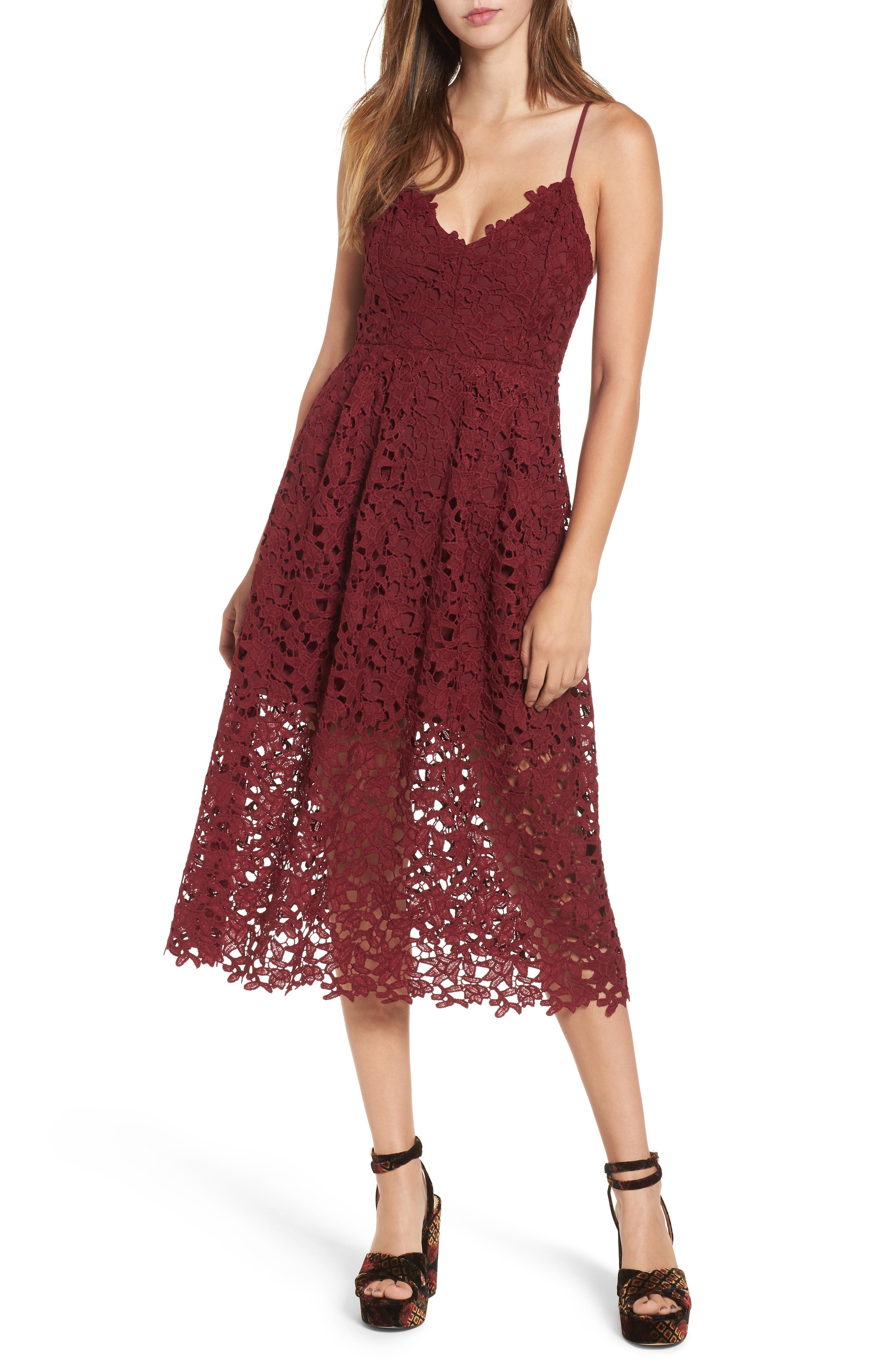 Astr The Label Lace Midi Dress, Red