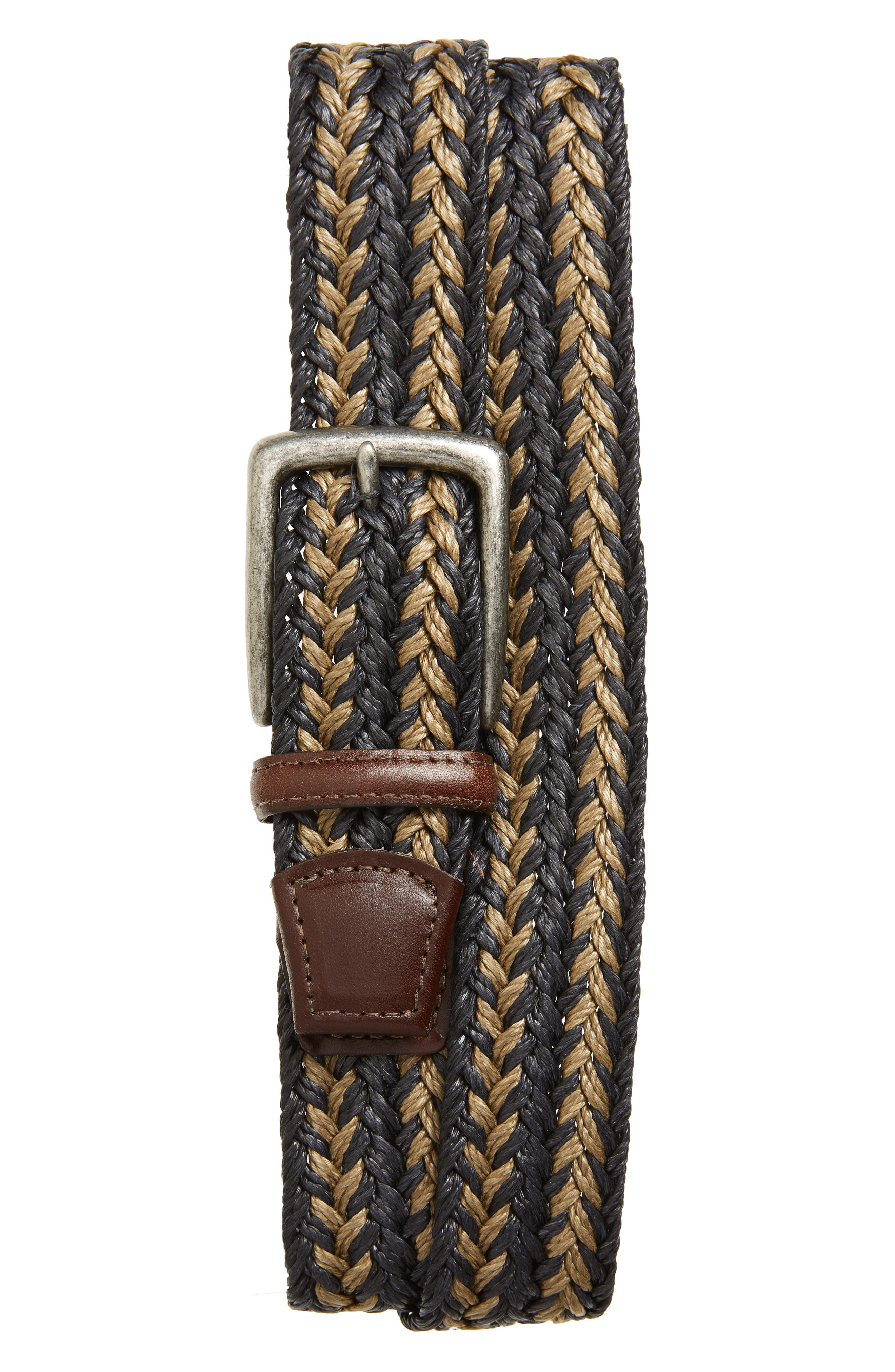 Torino Woven Linen Belt, Navy/ Taupe