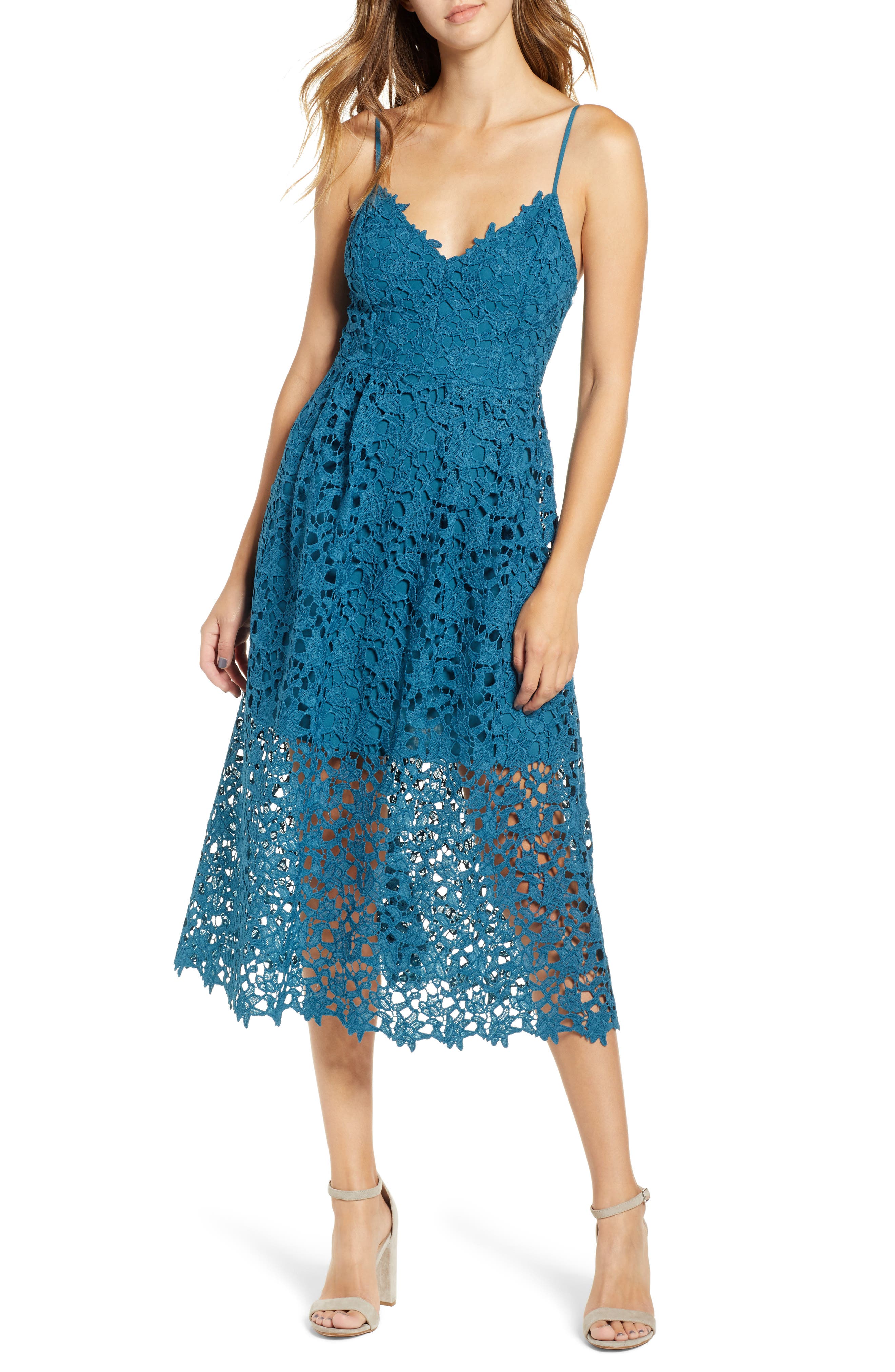 Astr The Label Lace Midi Dress, Blue/green
