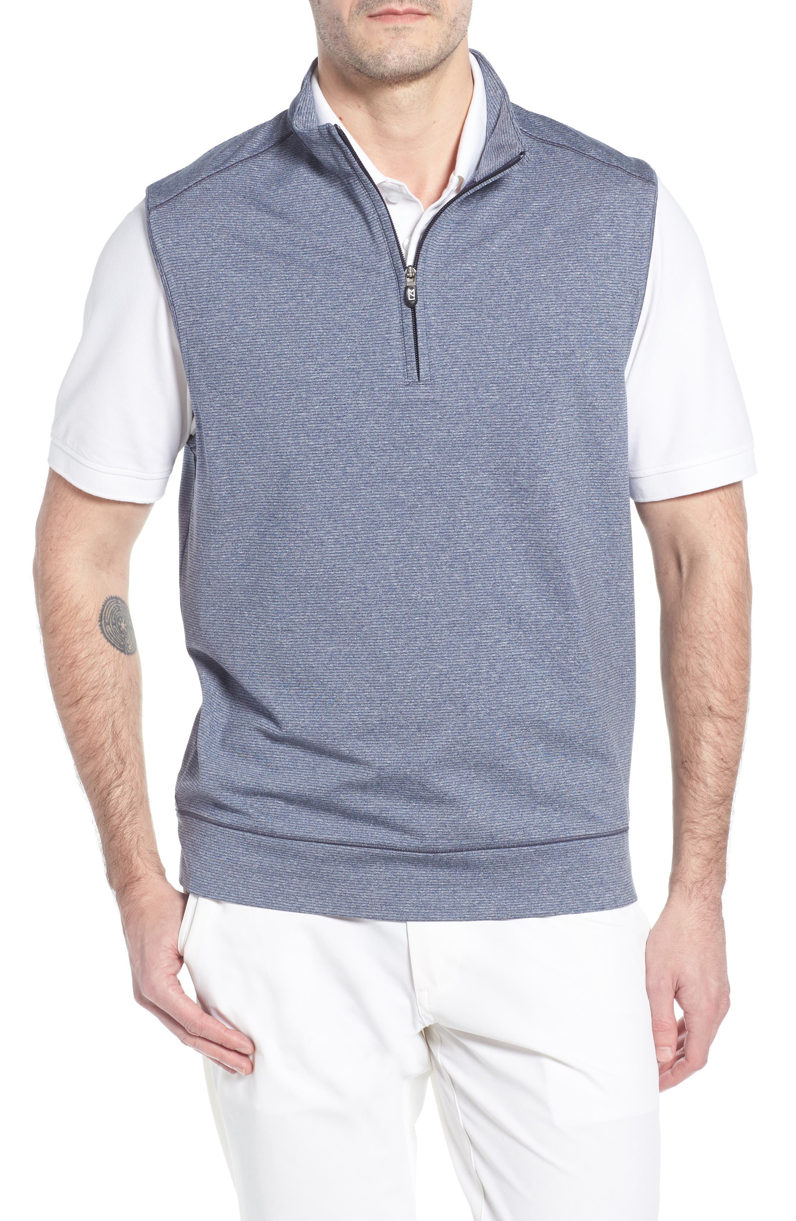Big & Tall Cutter & Buck Shoreline Quarter Zip Vest - Blue