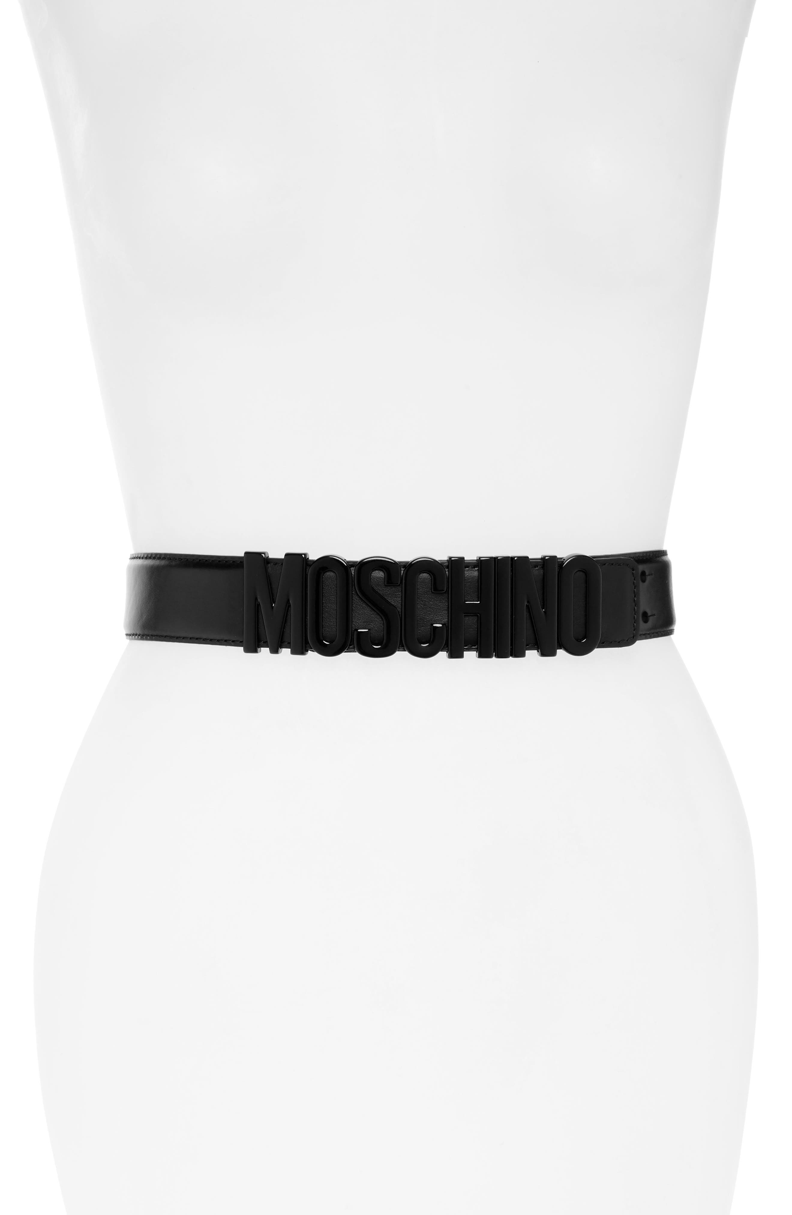 Moschino Tonal Logo Belt, Fantasy Print Black