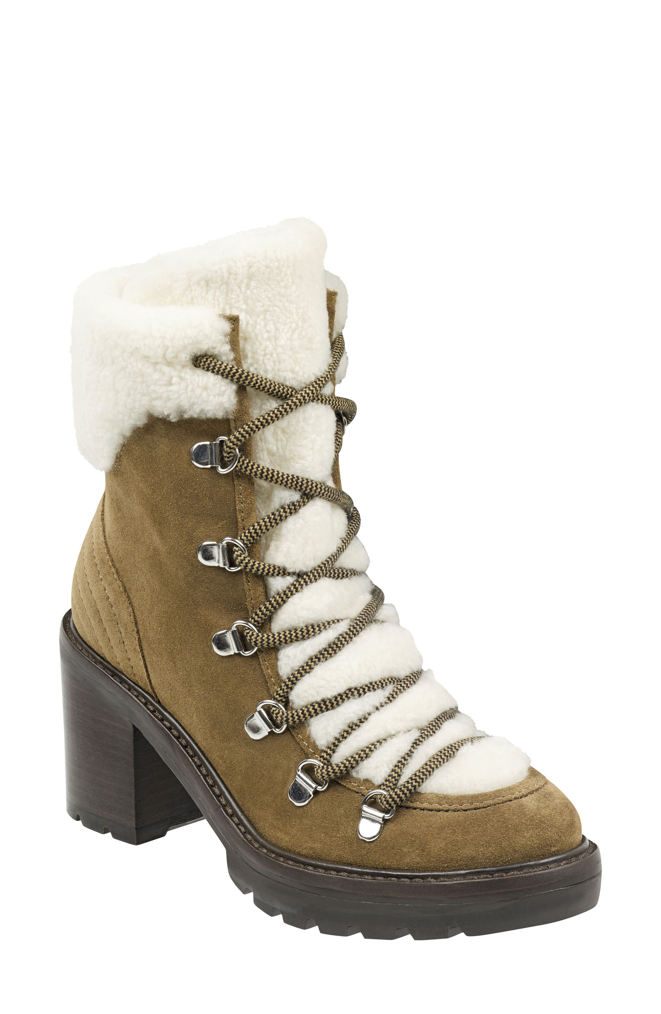 Marc Fisher Ltd Daven Genuine Shearling Lace Up Boot, Brown