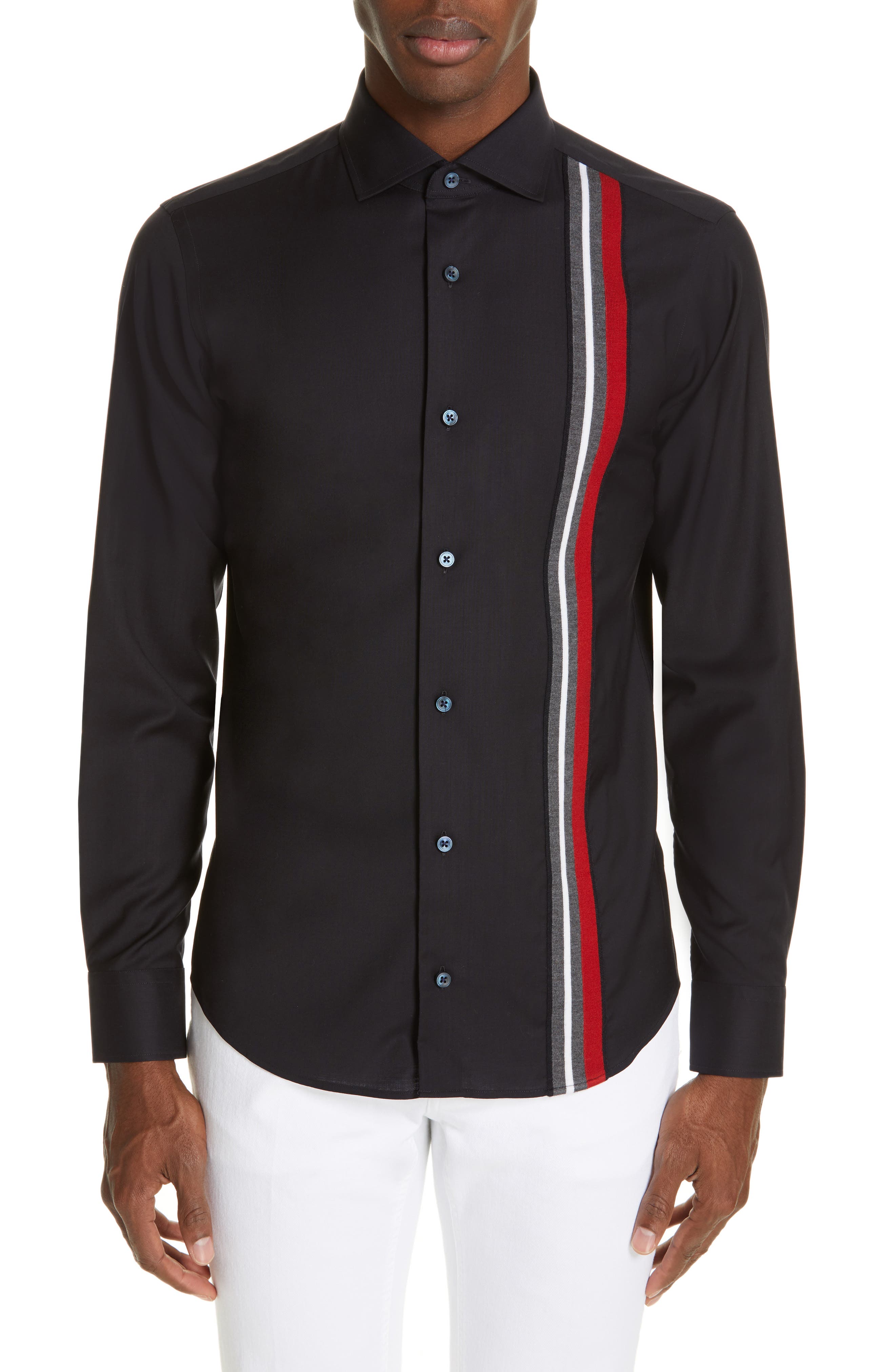 Z Zegna Techmerino(TM) Stripe Extra Slim Fit Shirt - Blue