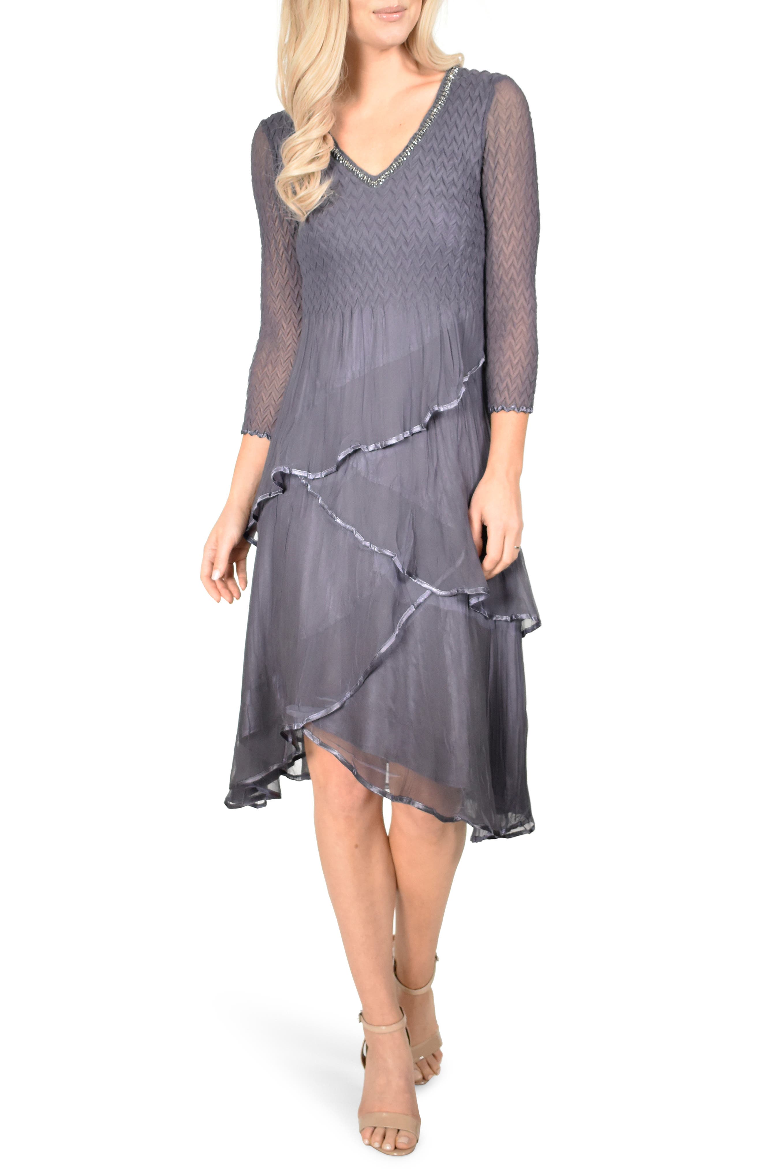 Komarov Tiered Hem Dress, Purple