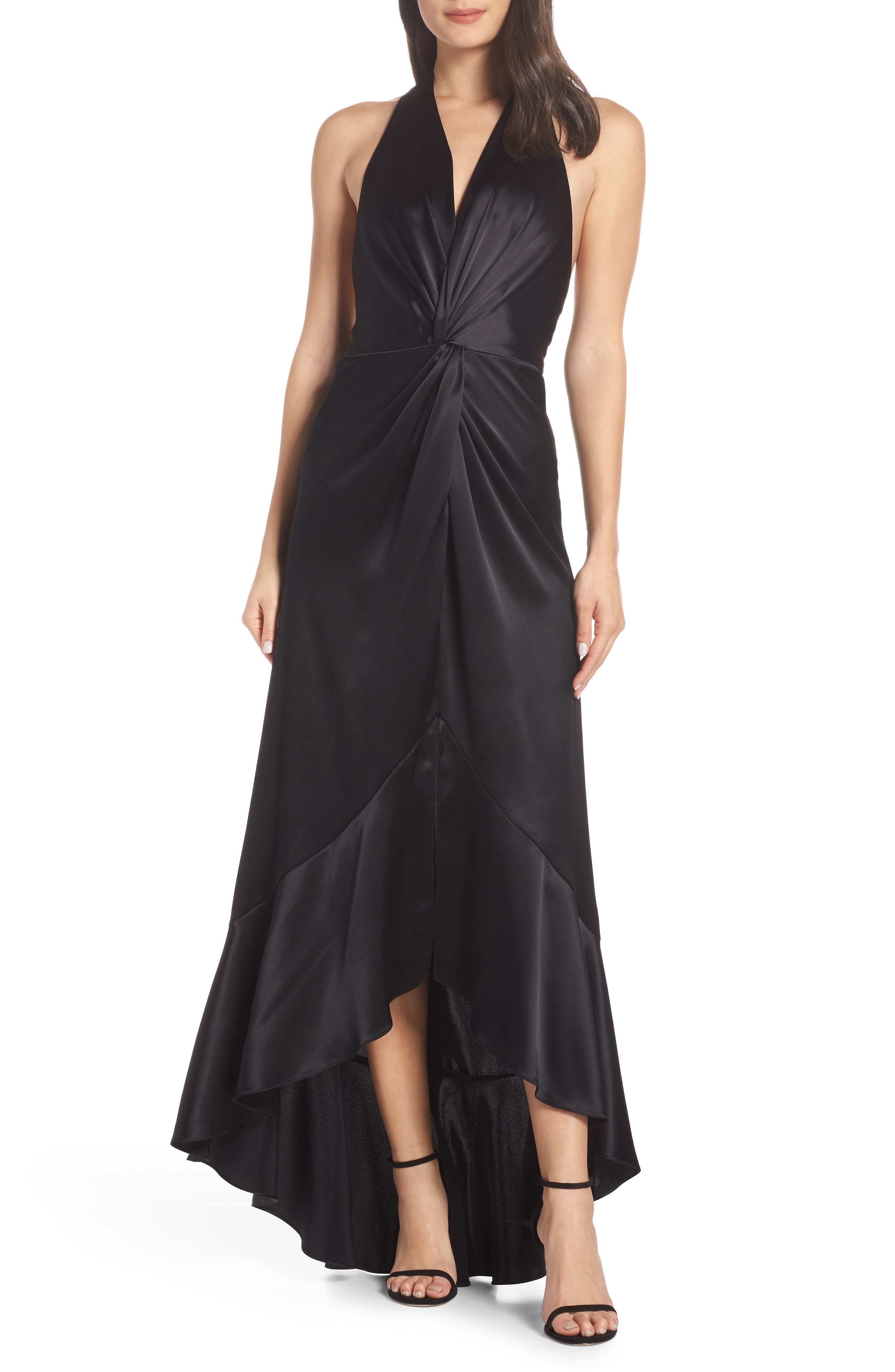 Jill Jill Stuart High/low Twist Satin Evening Dress, Black