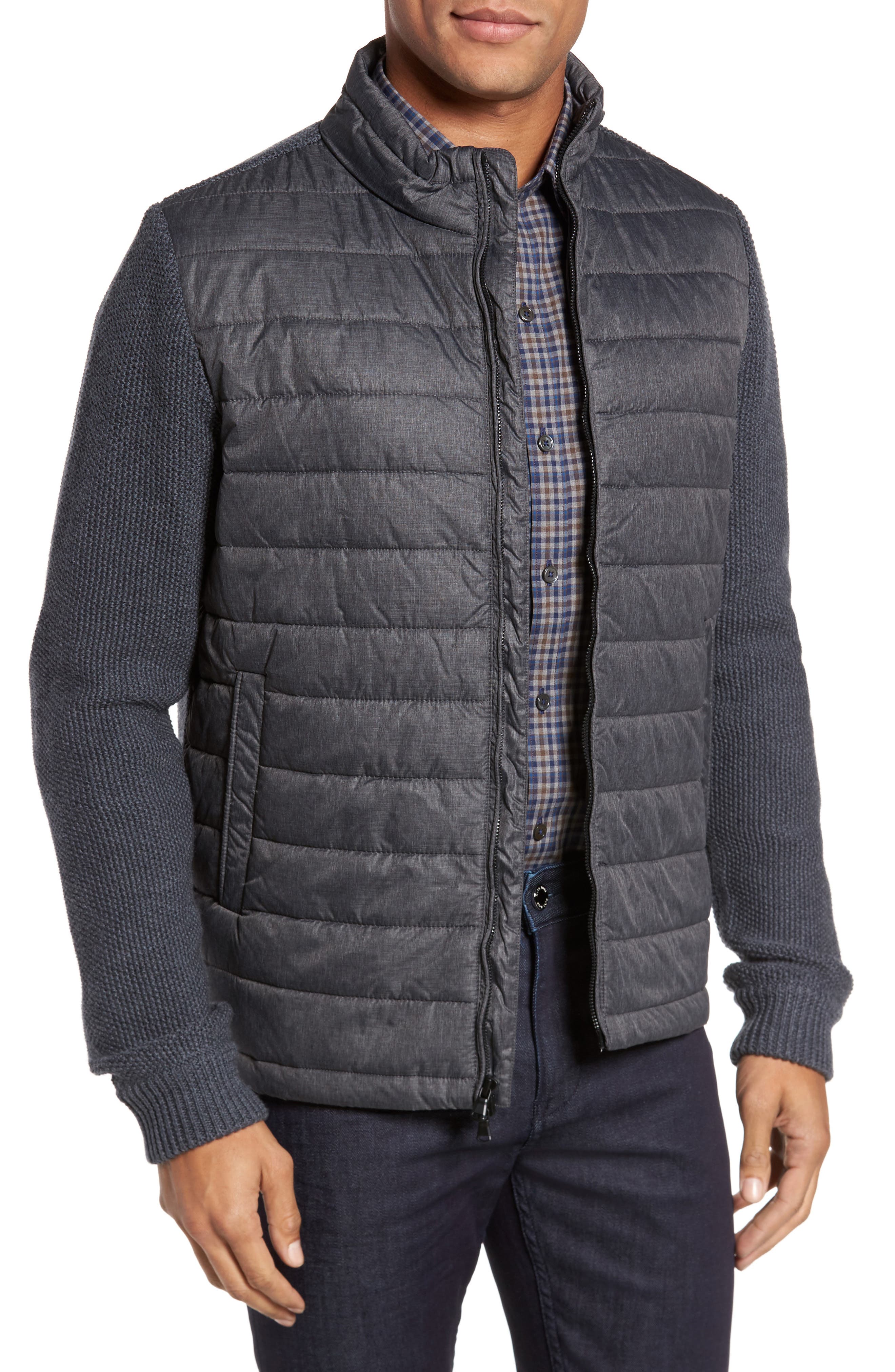 Zachary Prell Hinman Quilt Front Merino Cardigan, Black
