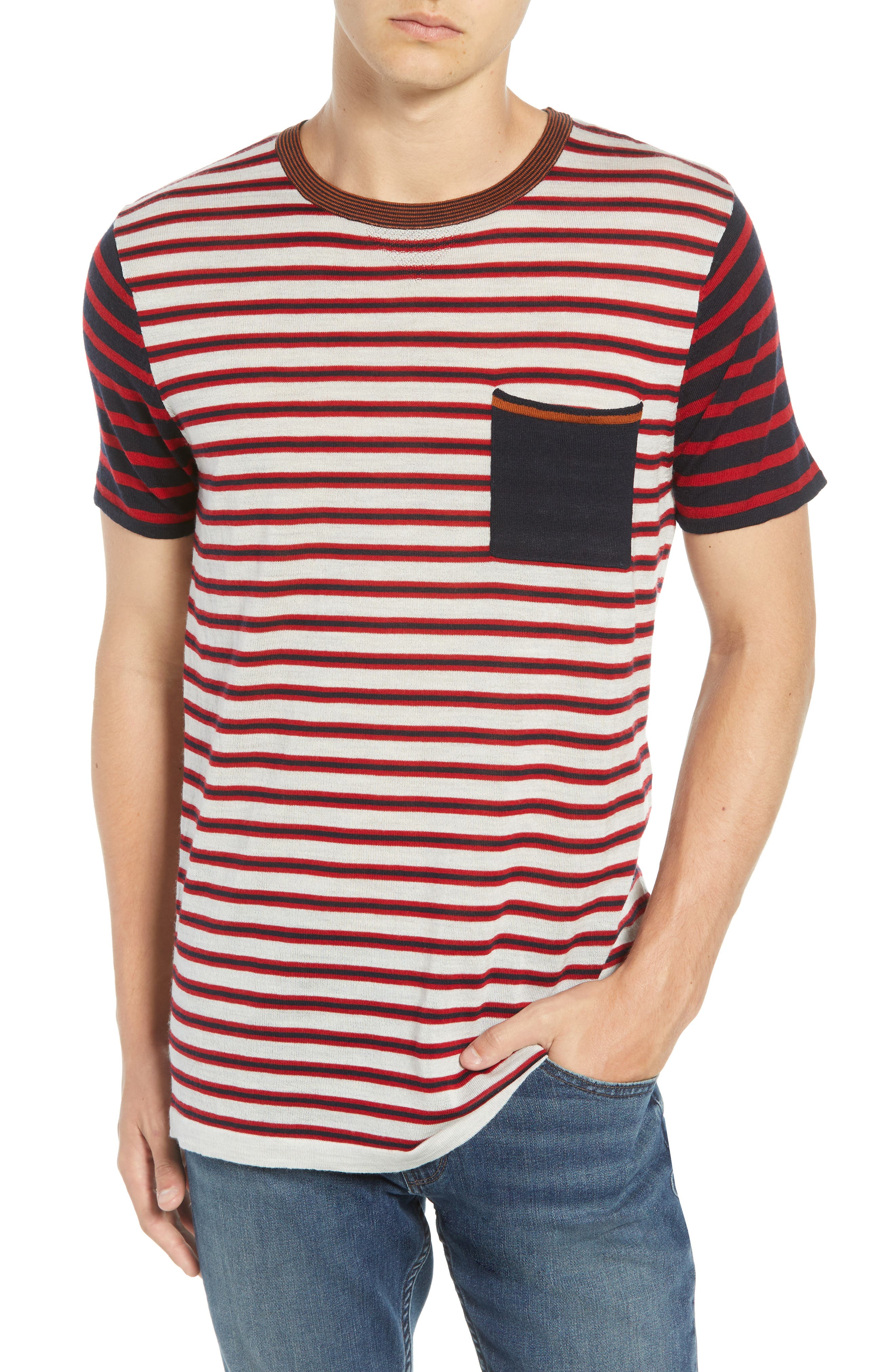 Scotch & Soda Stripe Merino Wool Pocket T-Shirt