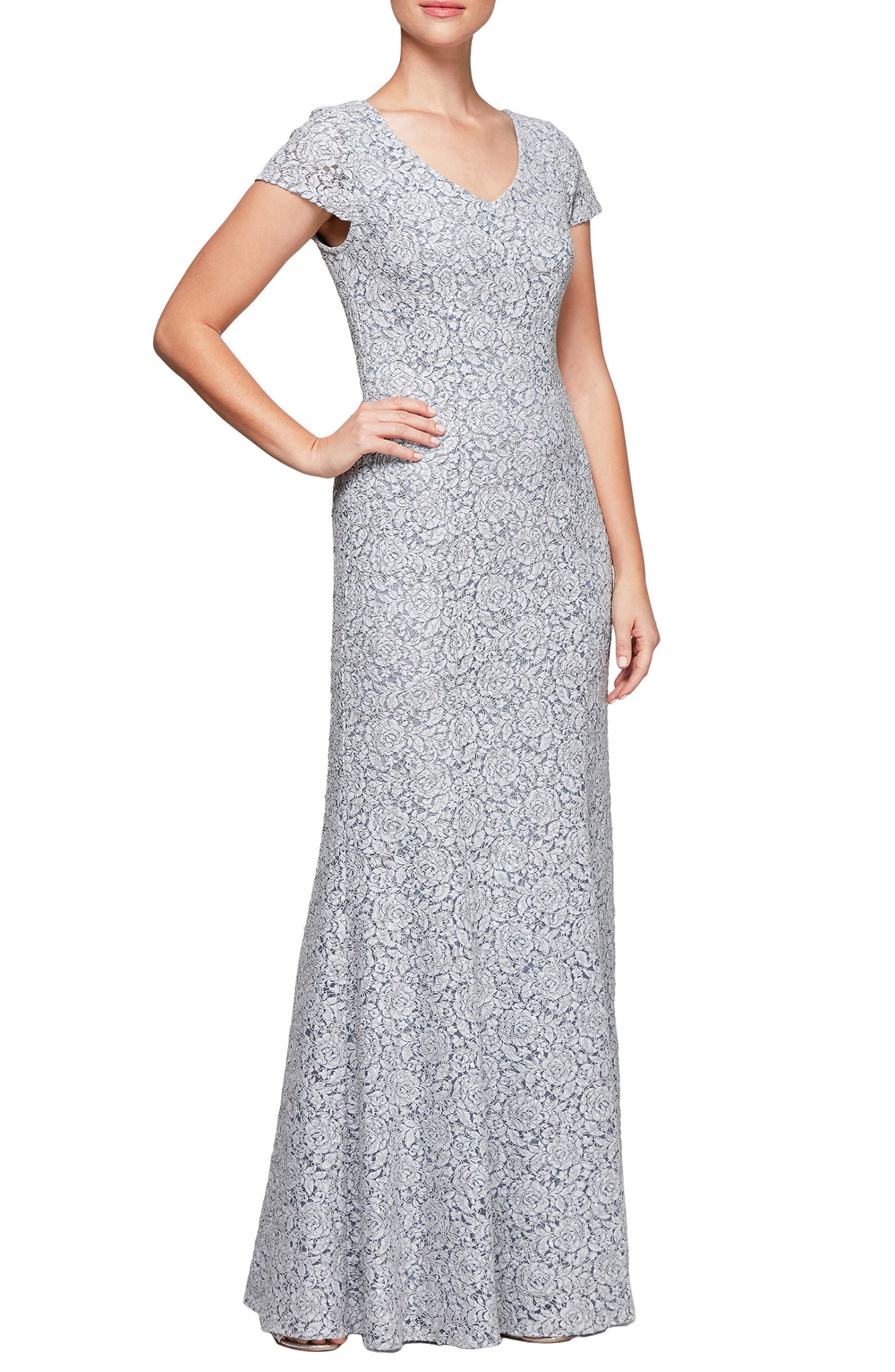 Alex Evenings Floral Corded Lace Evening Dress, 8 (similar to 1) - Blue
