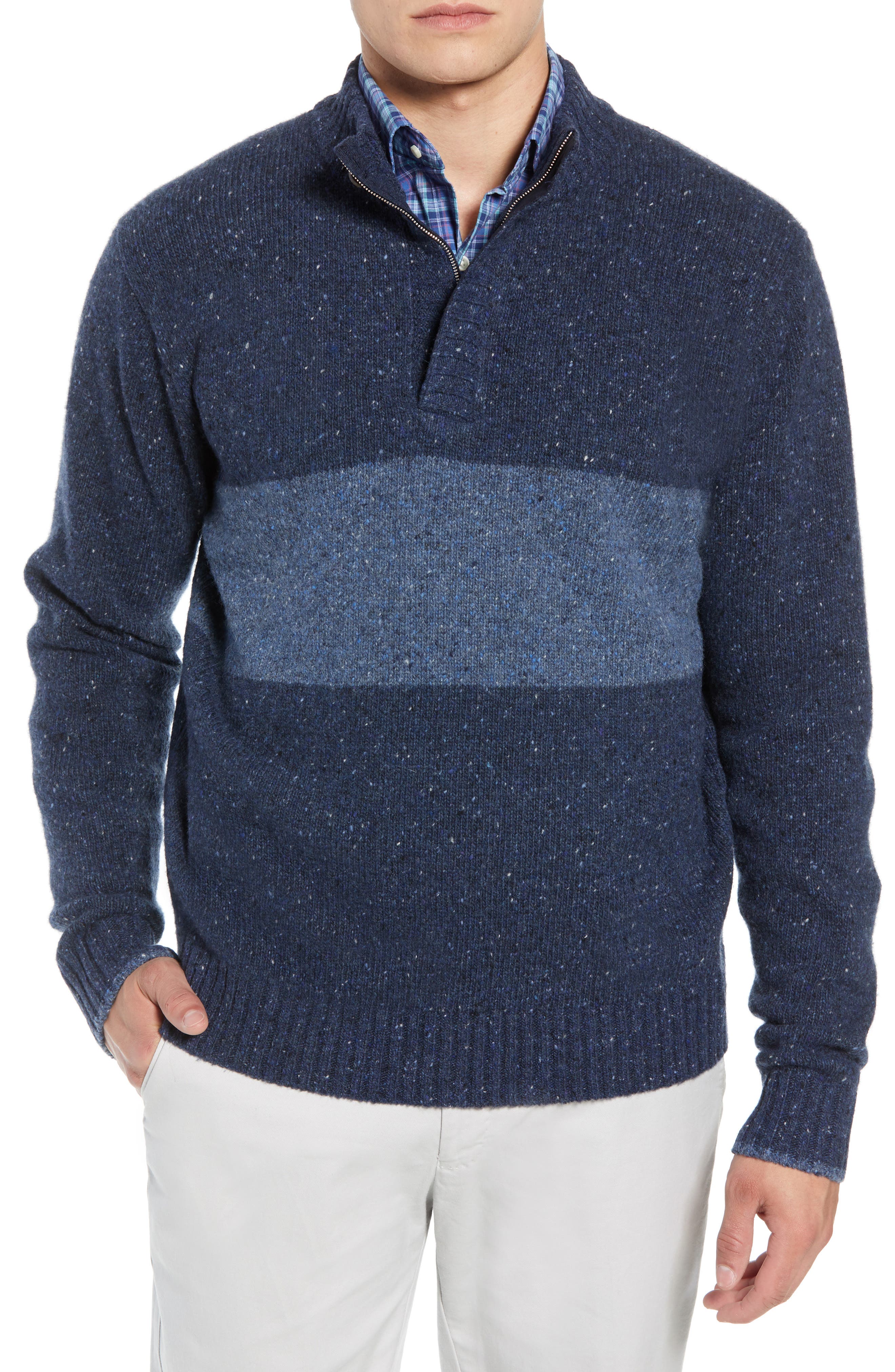 Peter Millar Crown Vintage Panel Regular Fit Merino Wool Blend Quarter Zip Sweater, Blue
