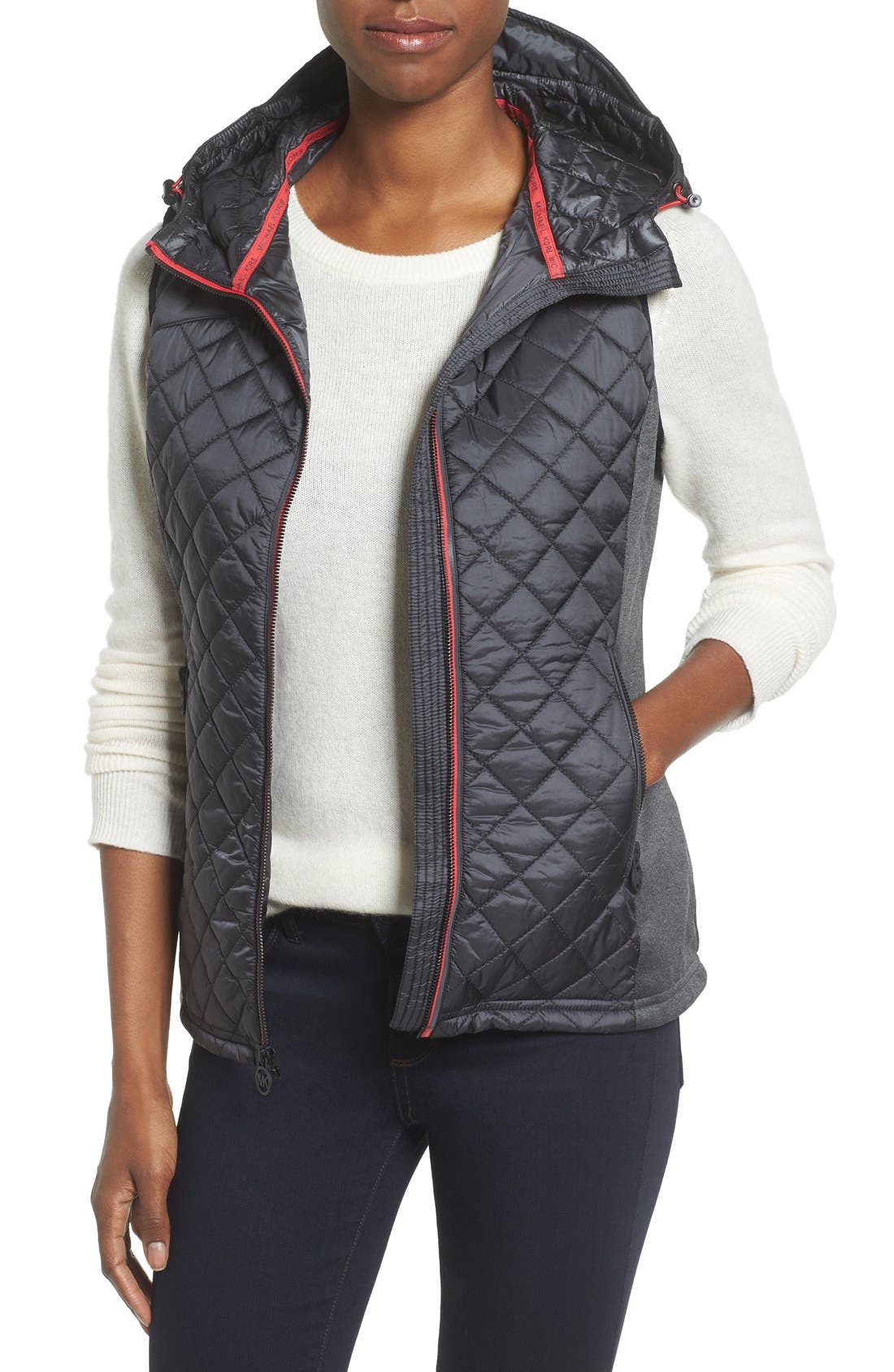 MICHAEL Michael Kors Mixed Media Hooded Vest (Regular & Petite) Nordstrom
