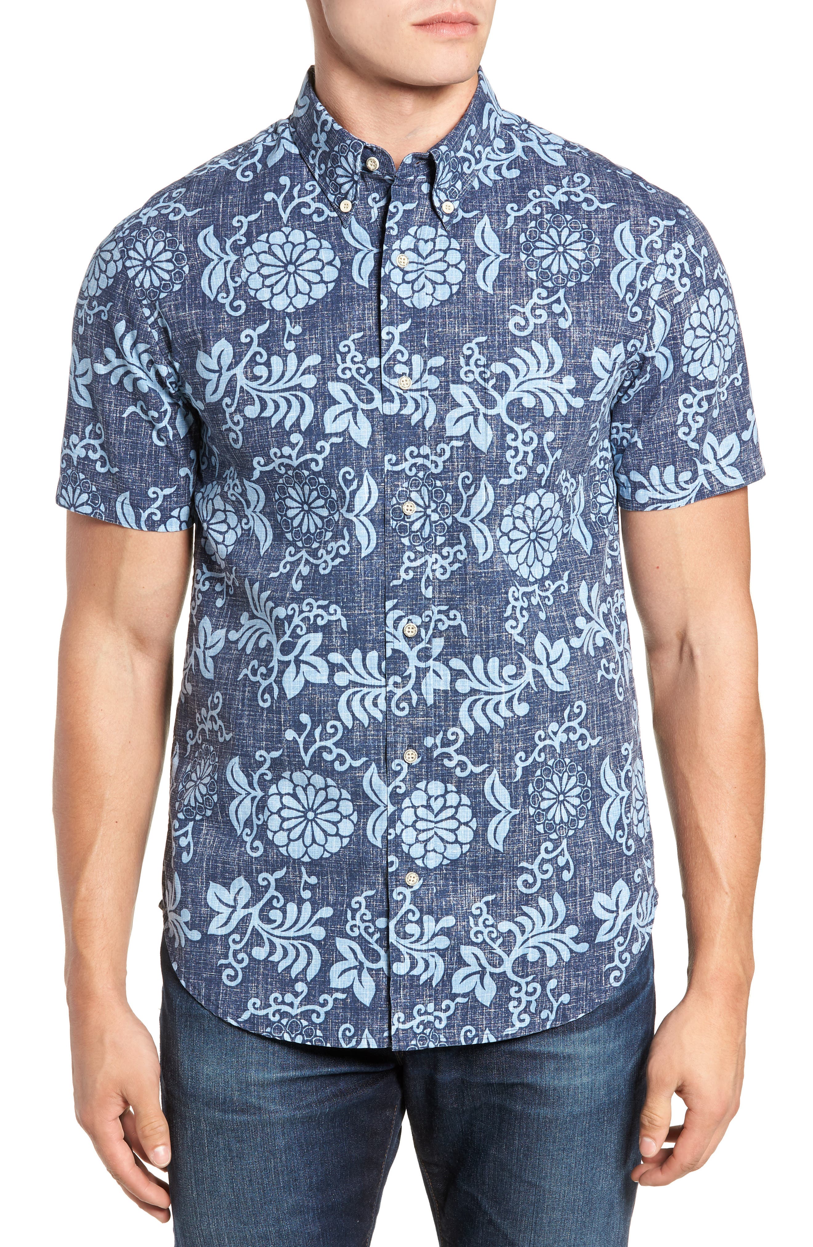 Reyn Spooner Royal Chrysanthemums Regular Fit Sport Shirt, Blue