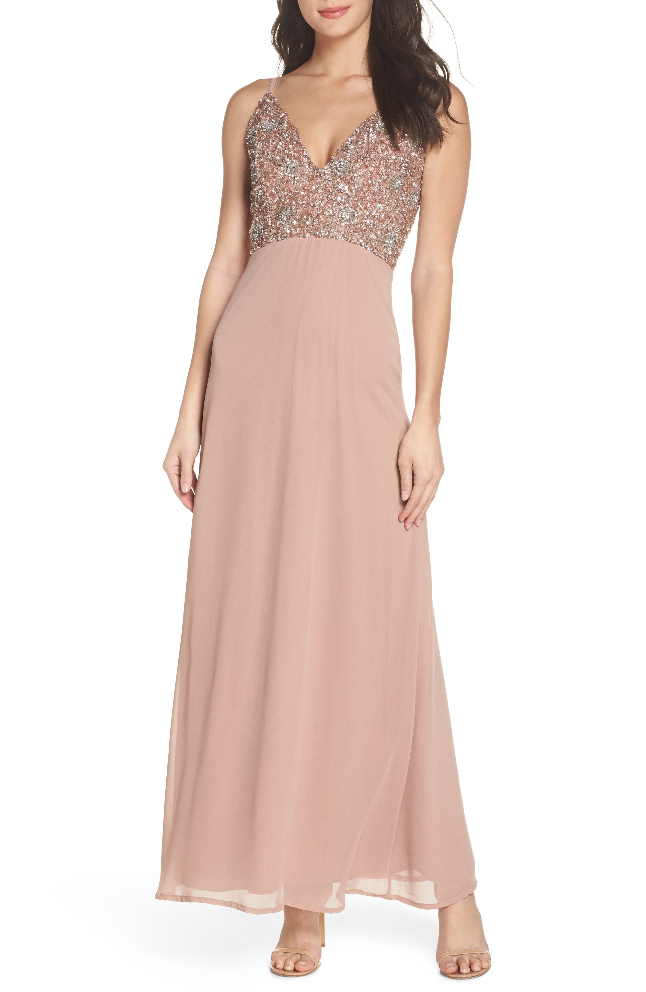 Lace & Beads Embellished Chiffon Gown