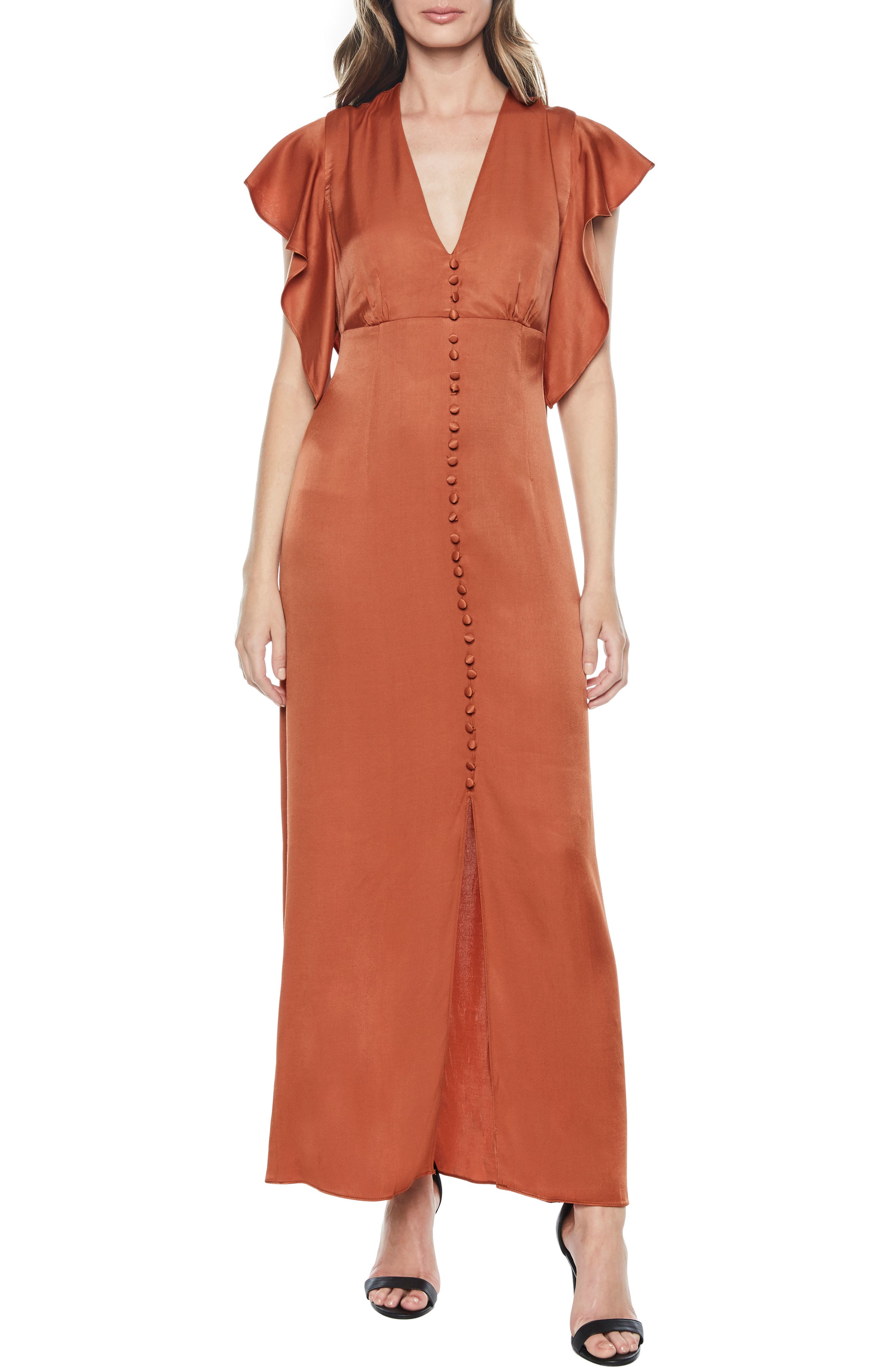 Bardot Button Up Maxi Dress, Orange