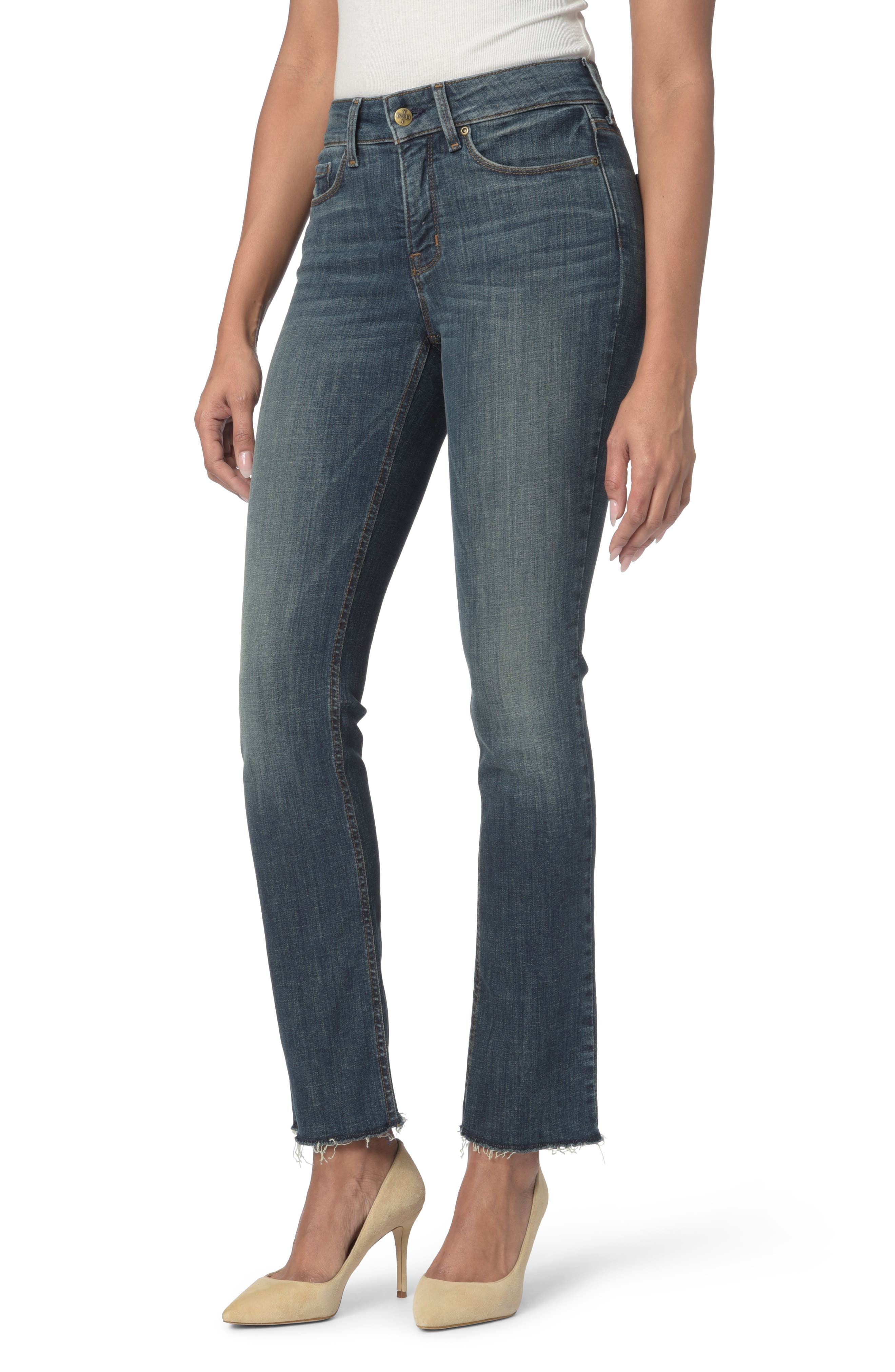 NYDJ Marilyn Raw Hem Stretch Ankle Straight Leg Jeans (Desert Gold