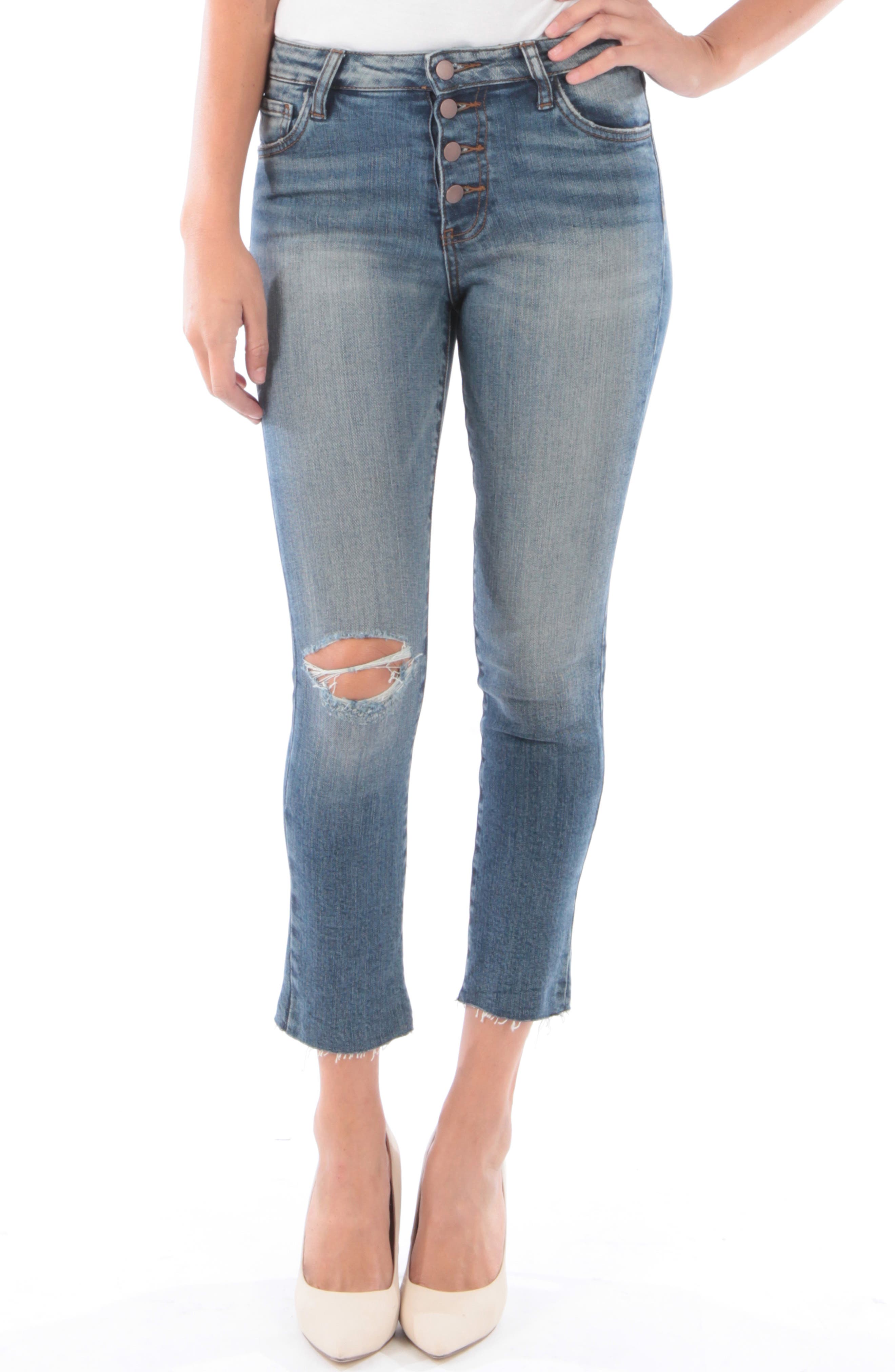 Kut From The Kloth Reese Ripped Ankle Straight Leg Jeans, Blue