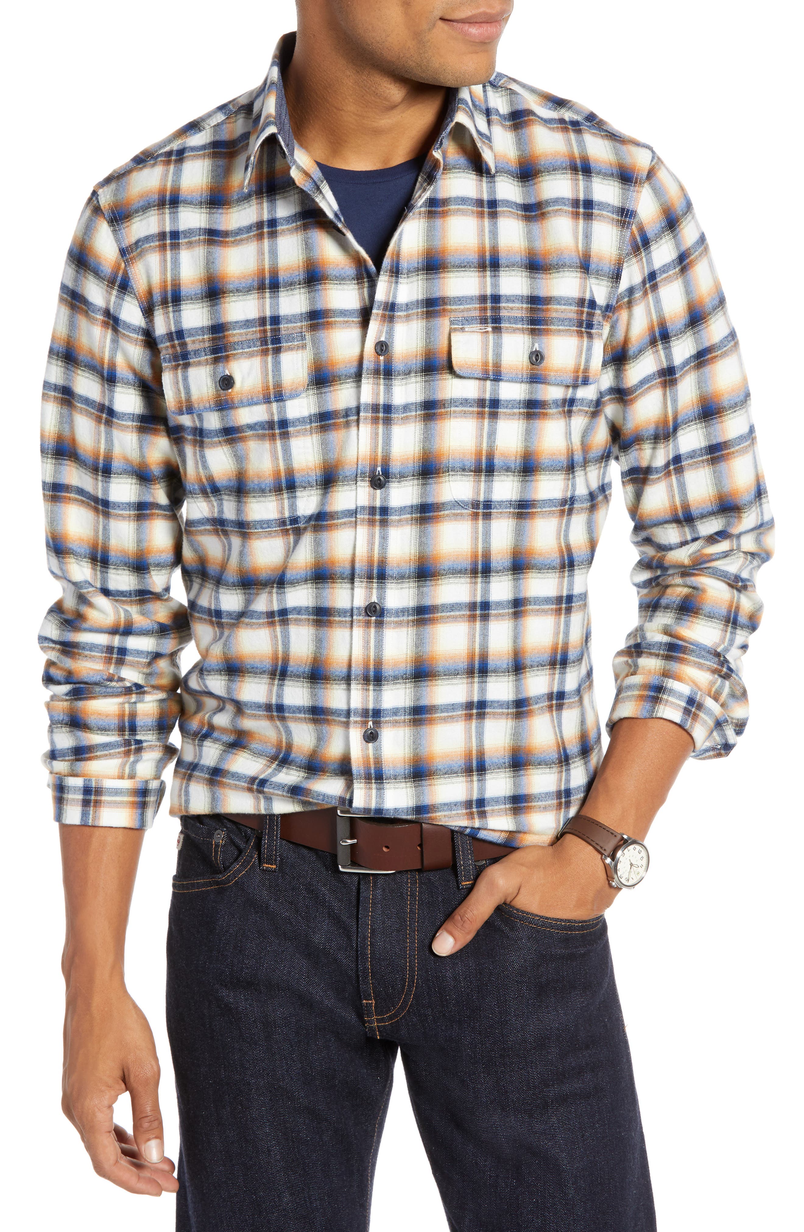 1901 Trim Fit Trucker Plaid Sport Shirt, Orange