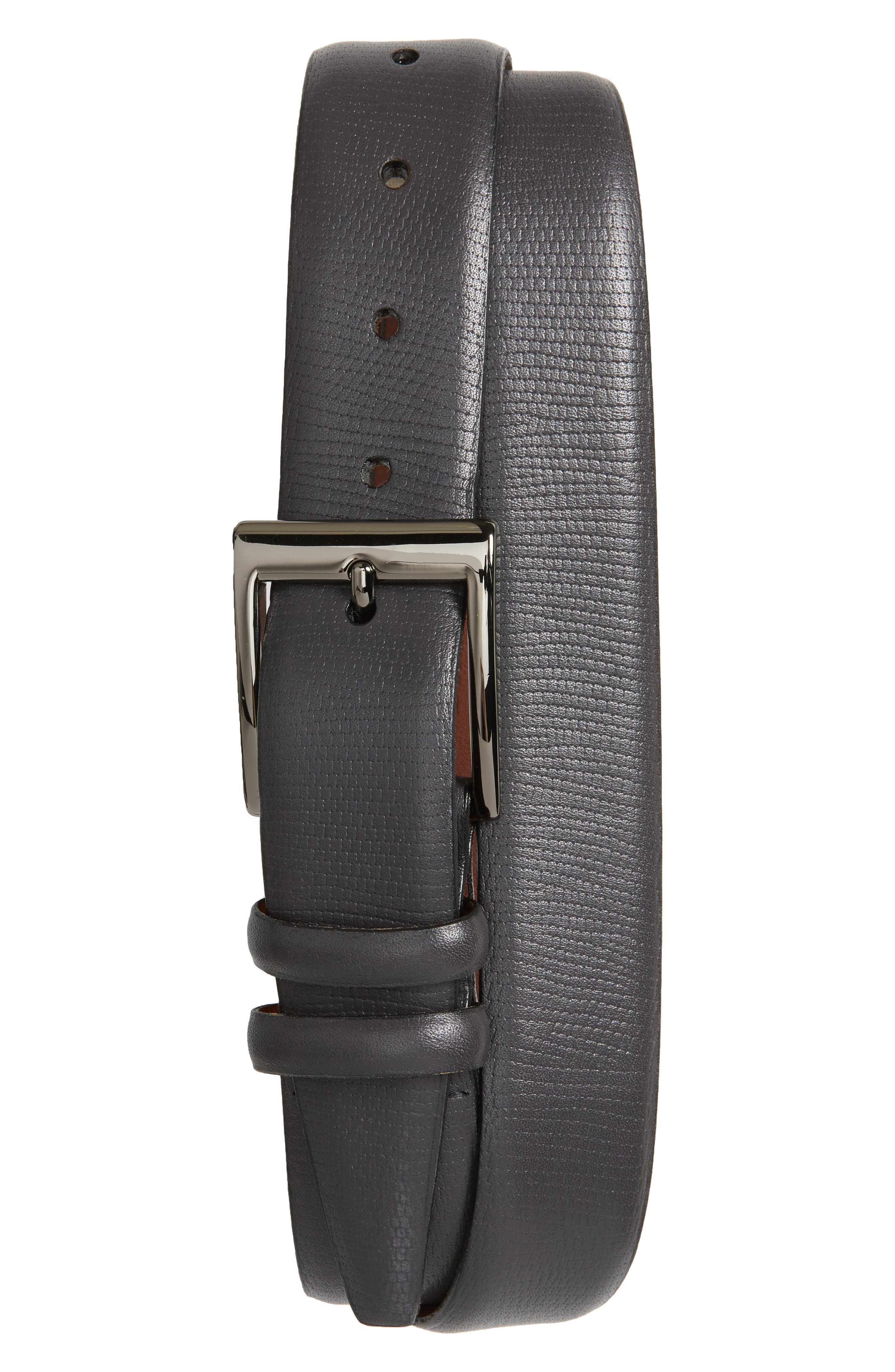Torino Belts Lizard Embossed Leather Belt, Grey