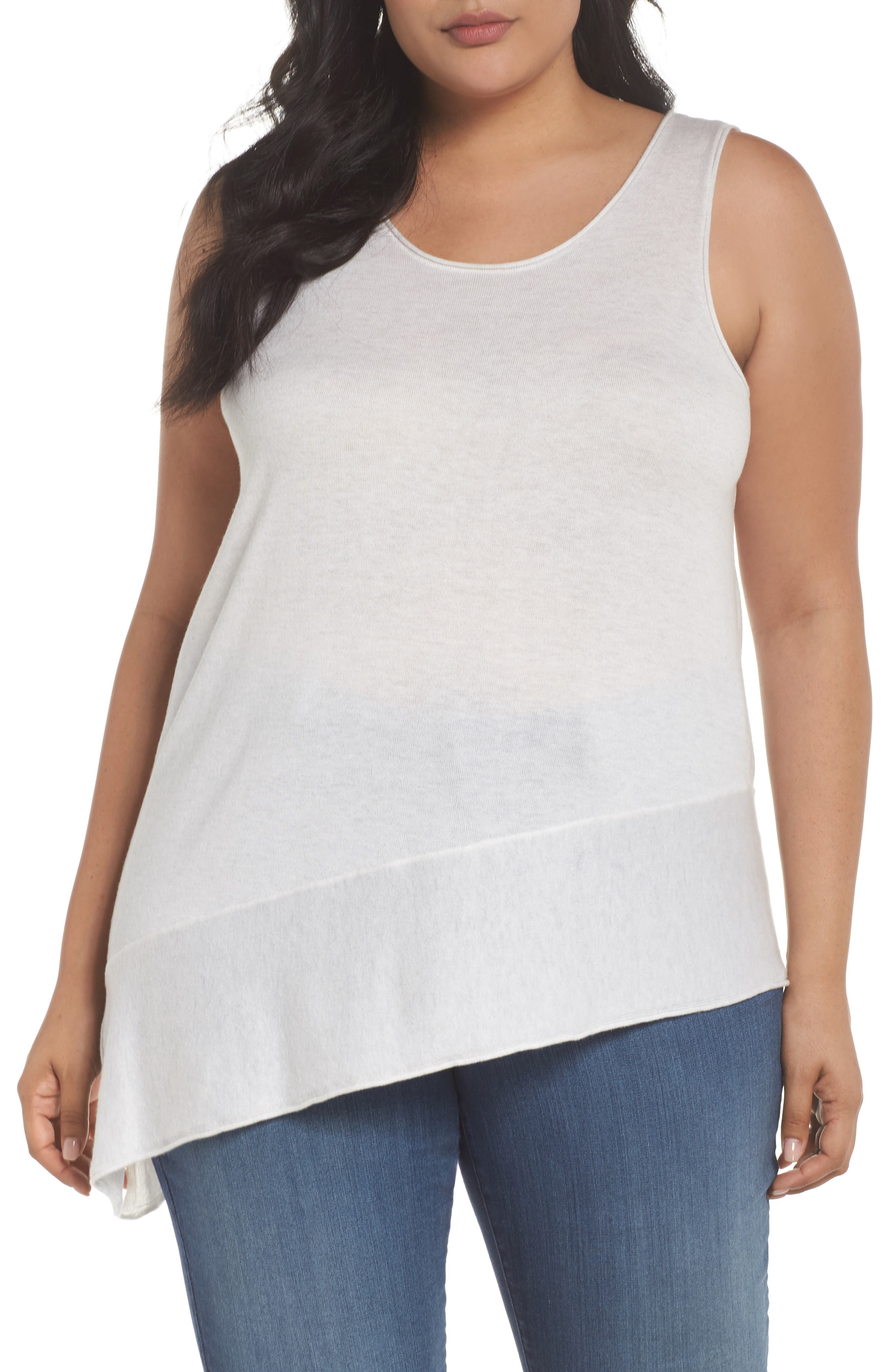 Plus Size Nic+Zoe Traveler Asymmetrical Hem Tank Top, Beige