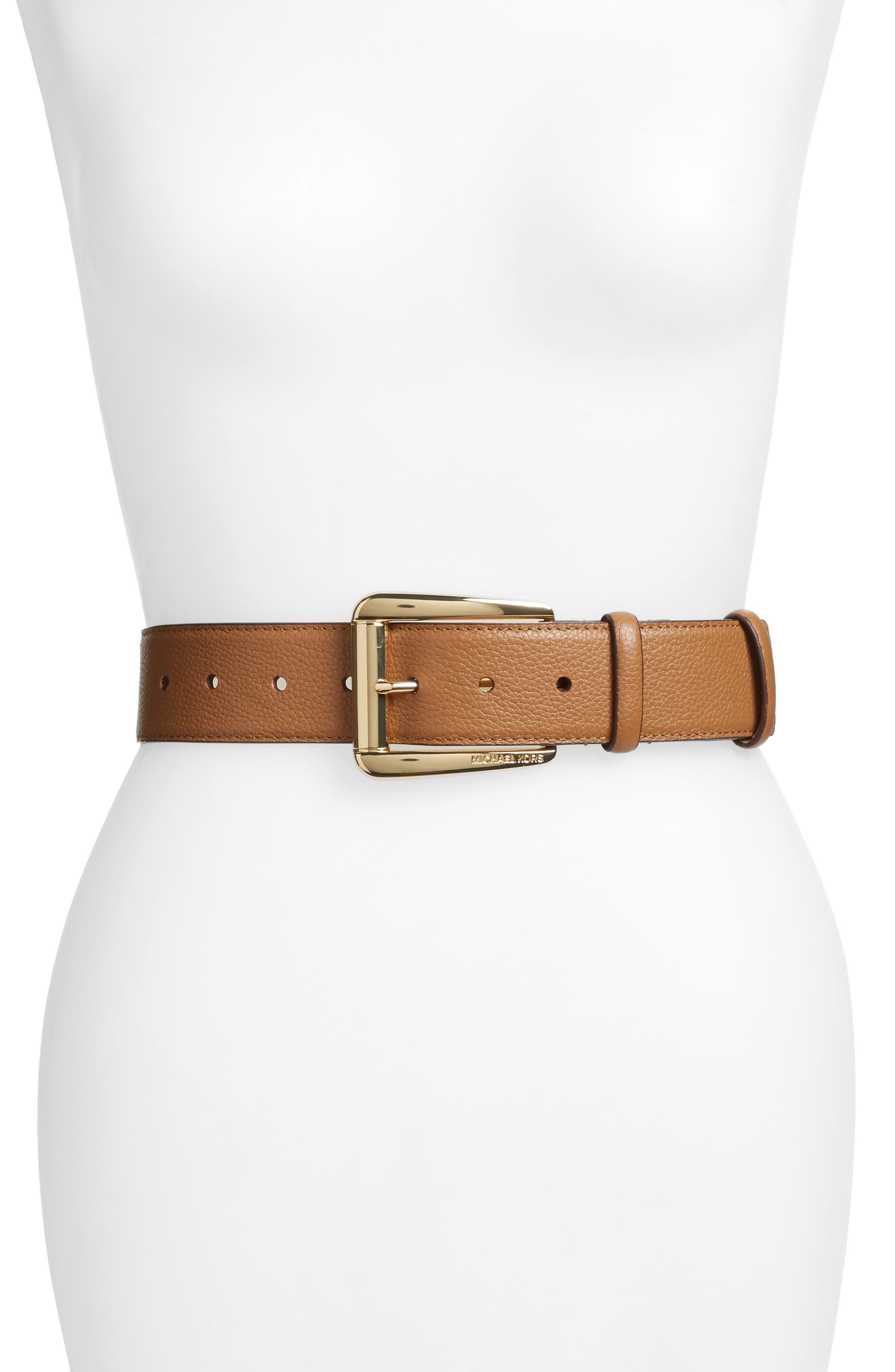 Michael Michael Kors Calfskin Leather Belt, Acorn / Light Pol Gold