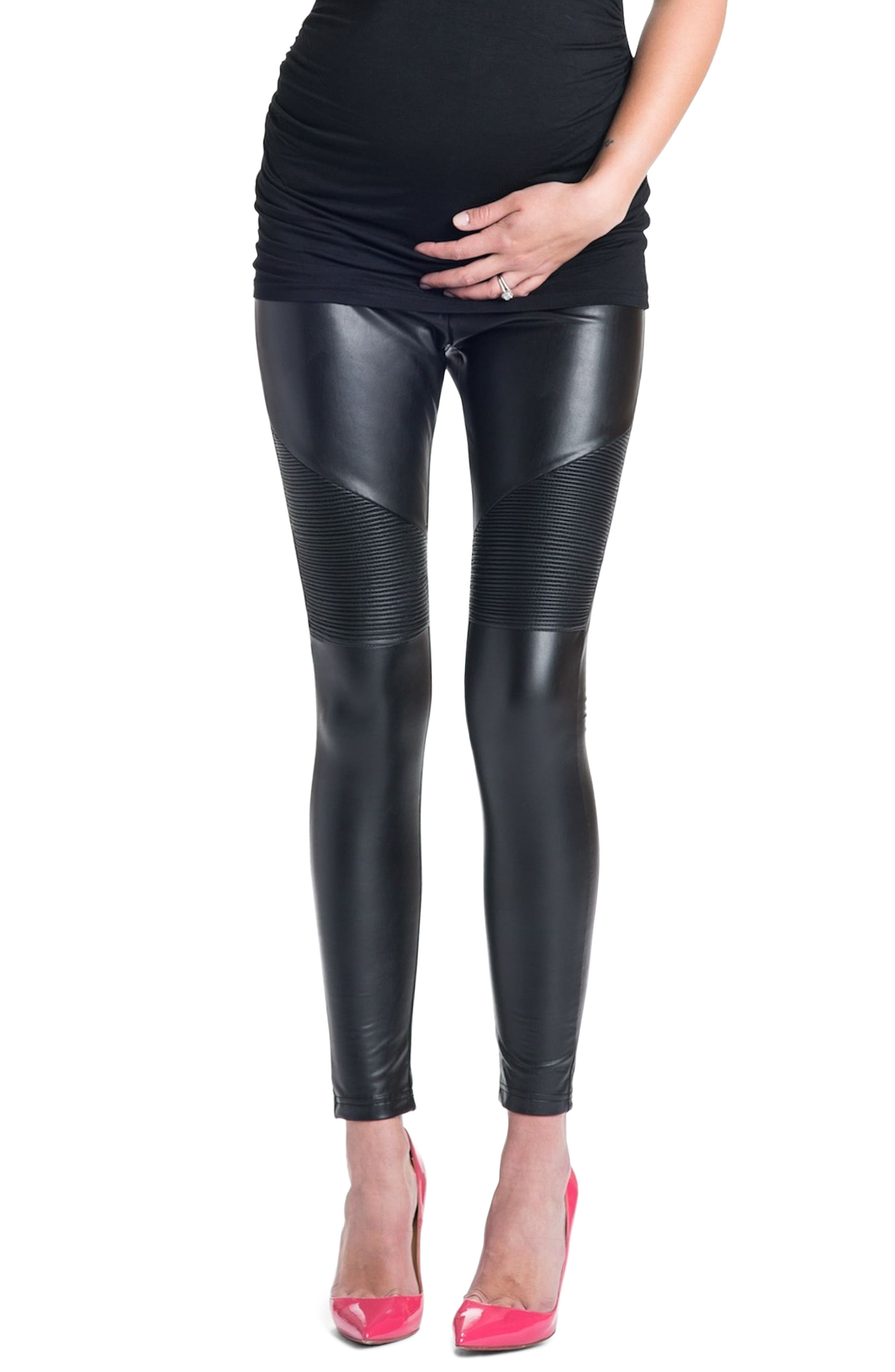 Preggo Leggings Rockstar Mamacita Maternity Moto Leggings, Black