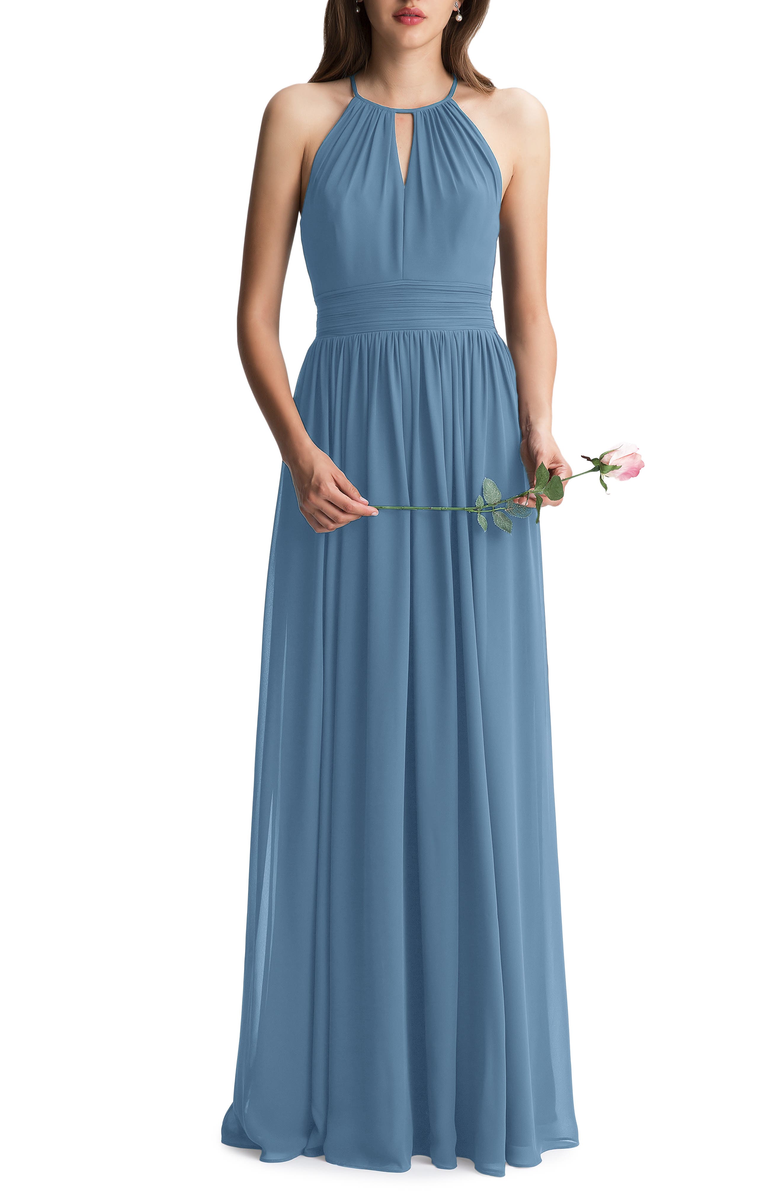 #levkoff Keyhole Chiffon A-Line Gown, Grey