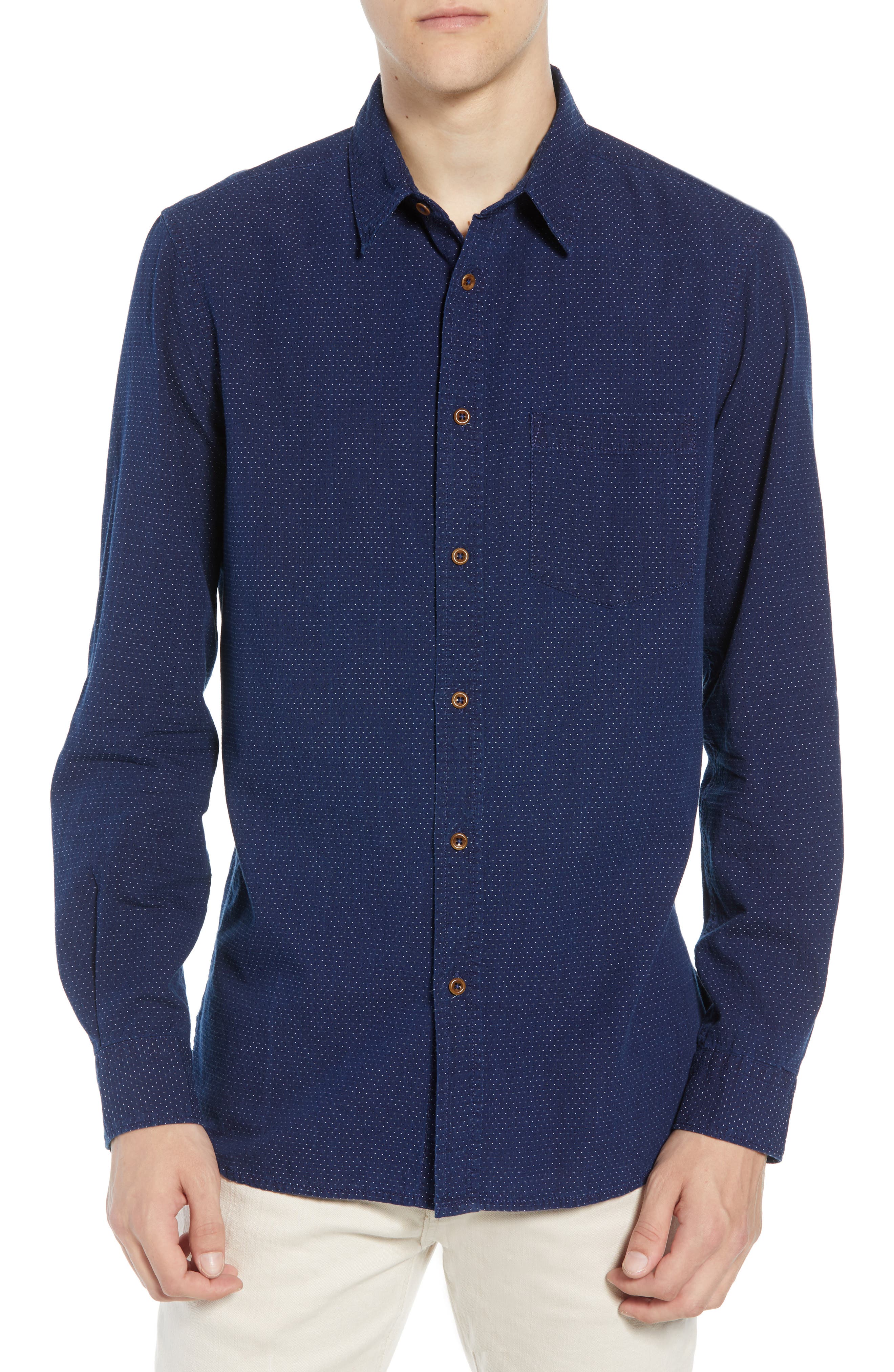 French Connection Indigo Dot Regular Fit Sport Shirt, Blue