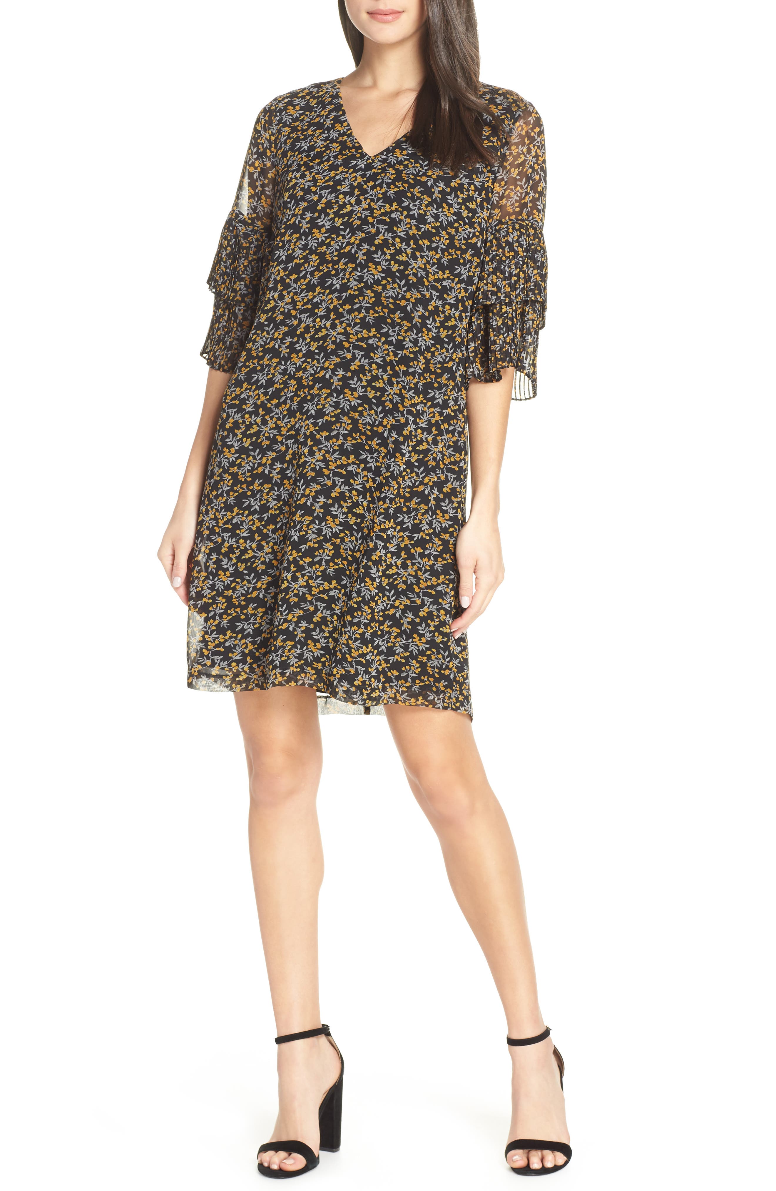 Sam Edelman Pleat Shift Dress, Black