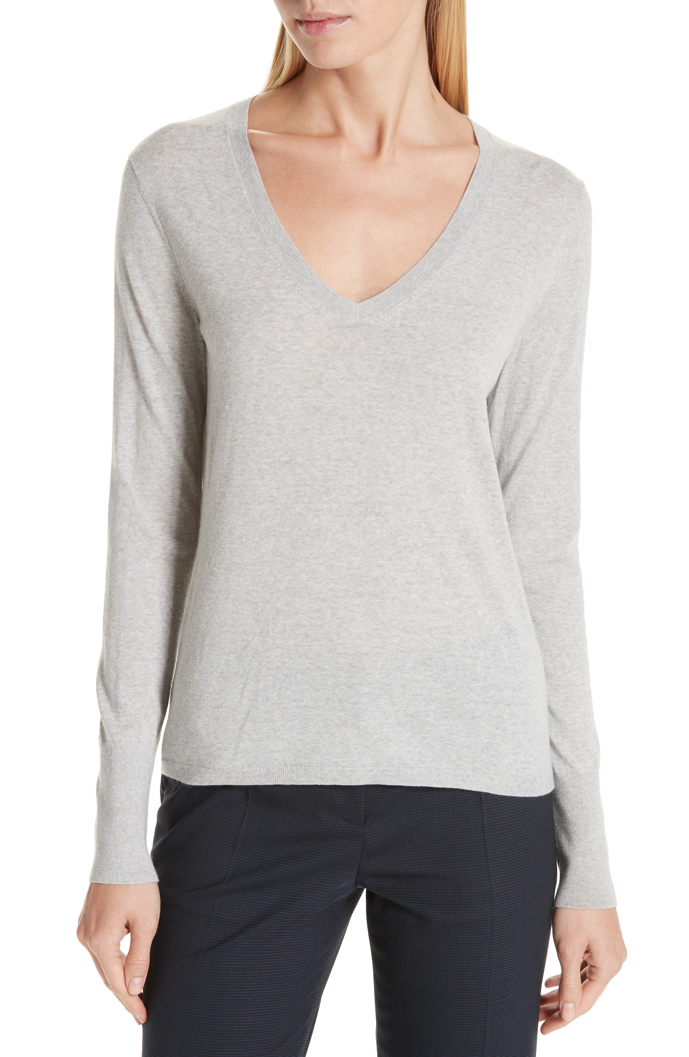 Boss Flumia V-Neck Wool Sweater, Grey