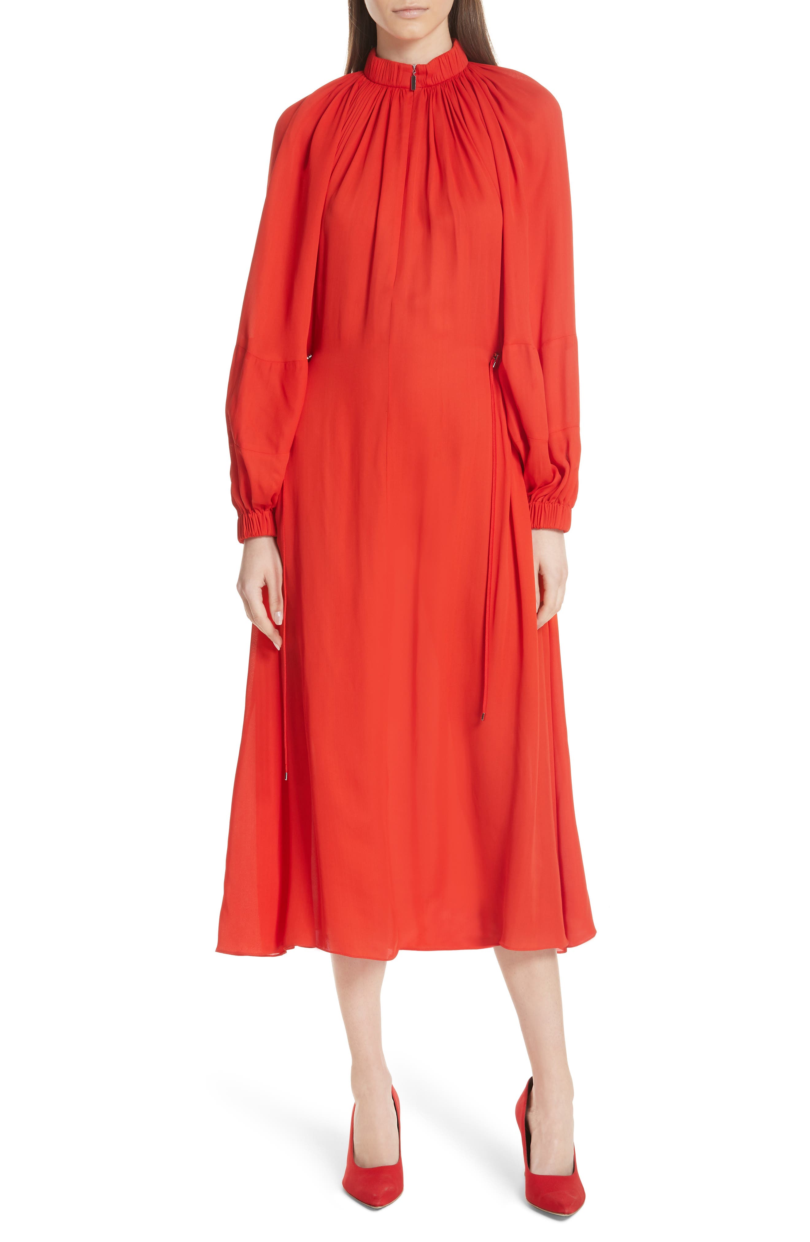Tibi Georgette Side Toggle Tie Dress, Red