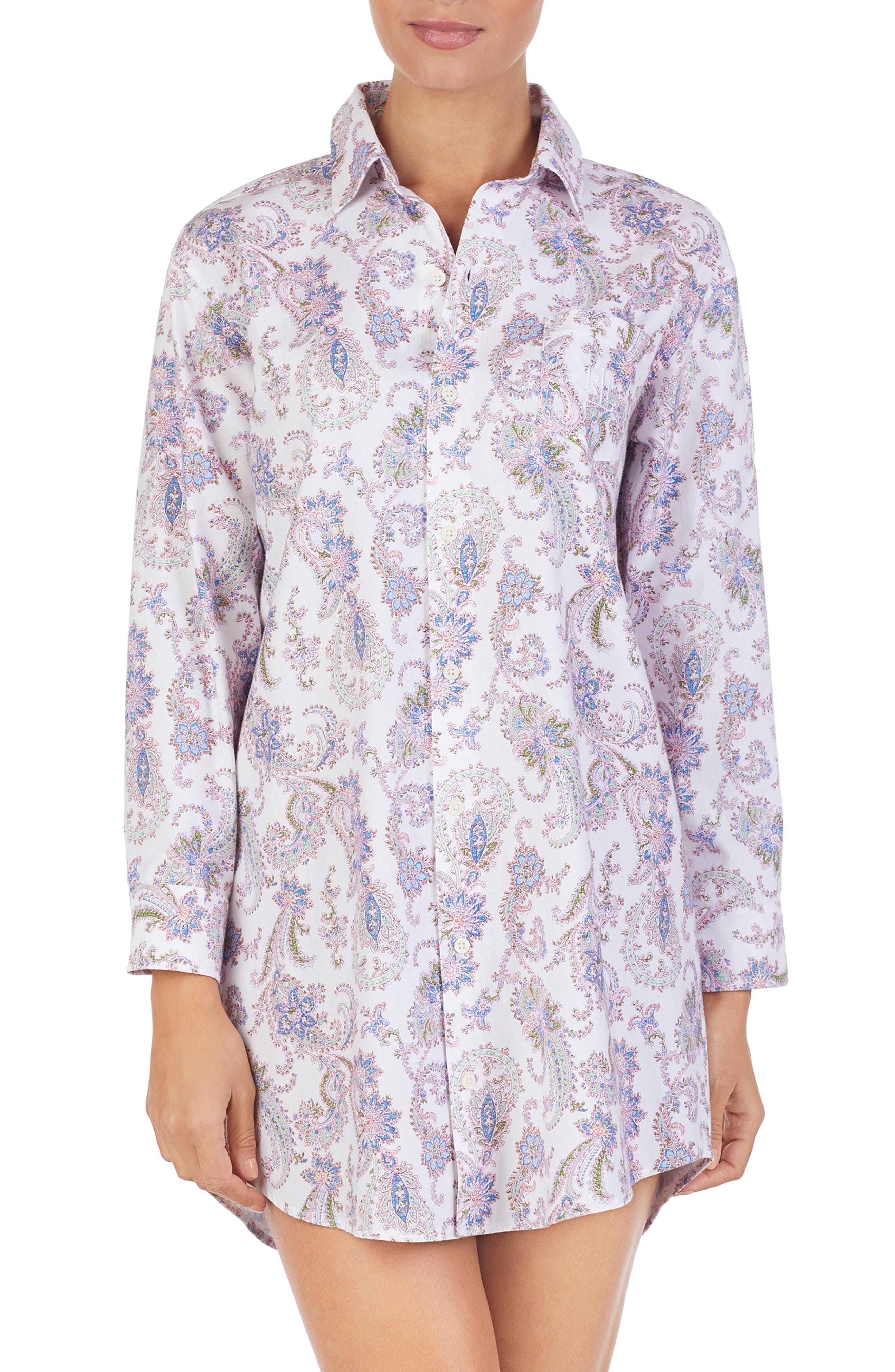 Lauren Ralph Lauren His Paisley Sleep Shirt, White