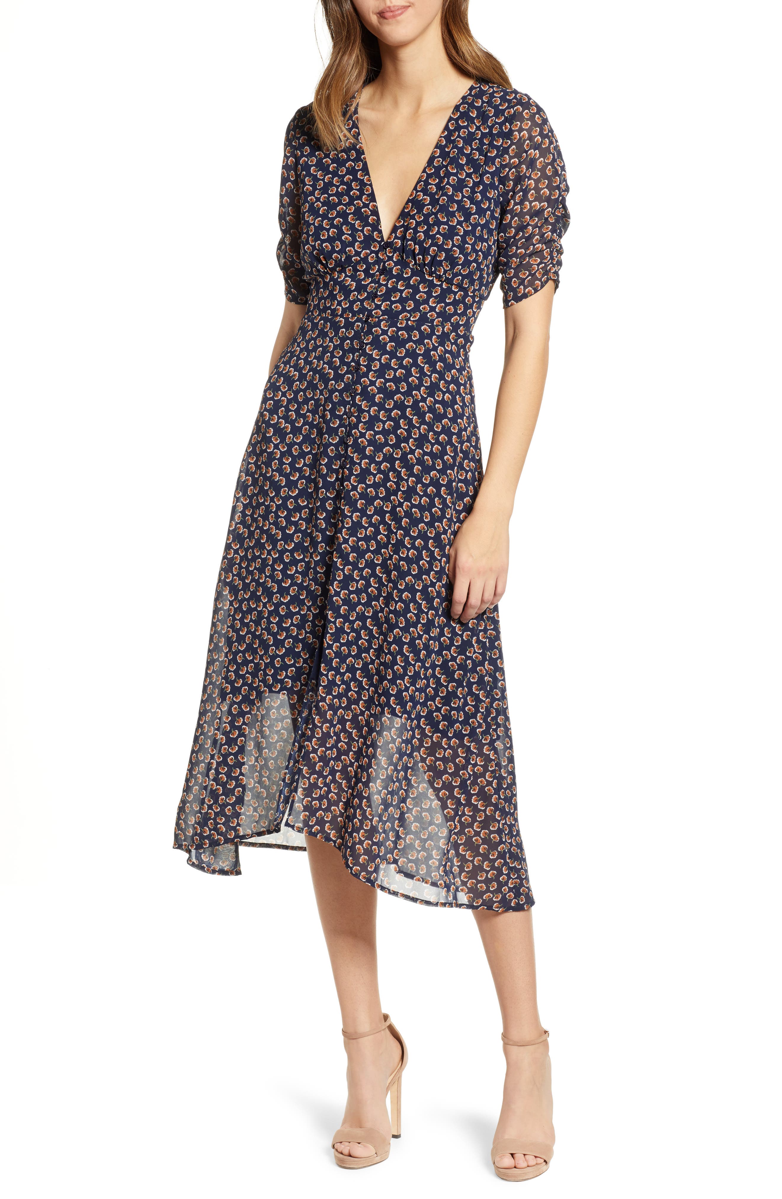 Astr The Label Button Front Midi Dress, Blue