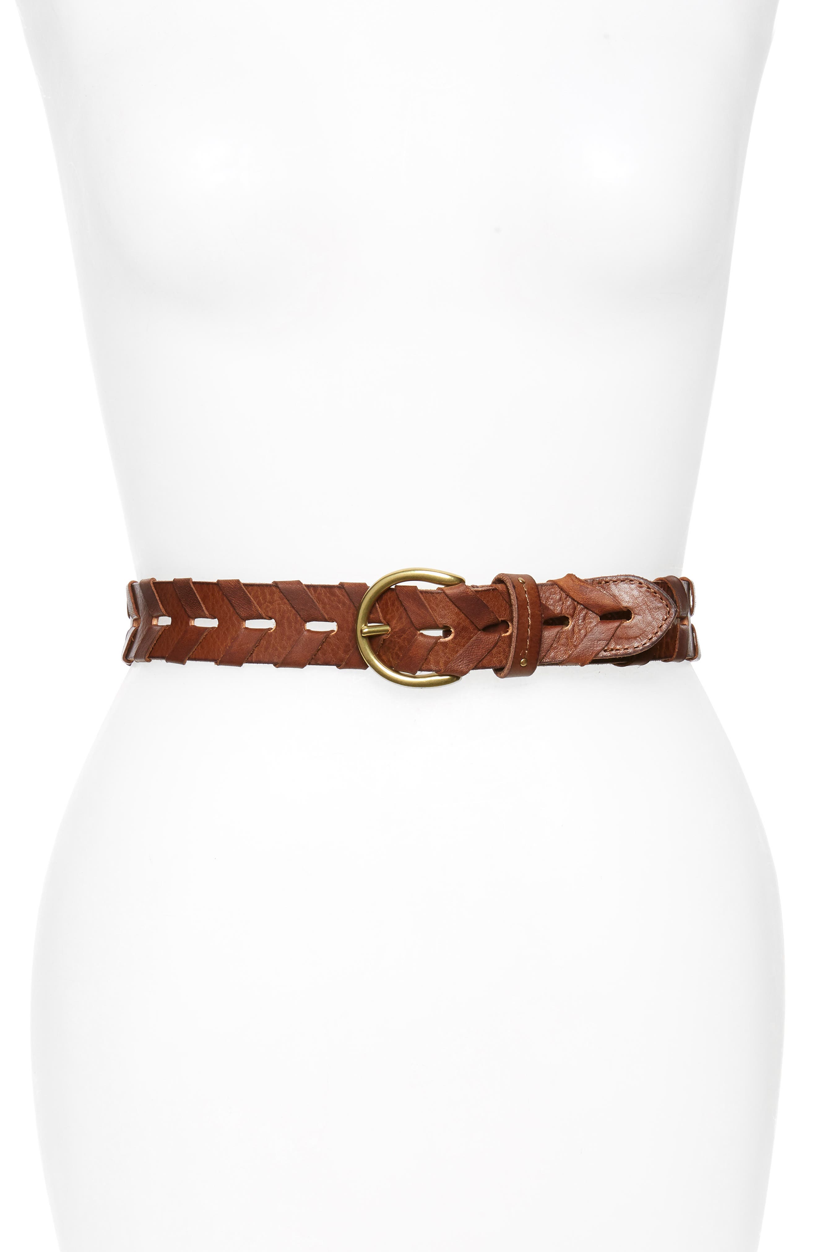 Frye Whipstitch Leather Belt, Cognac