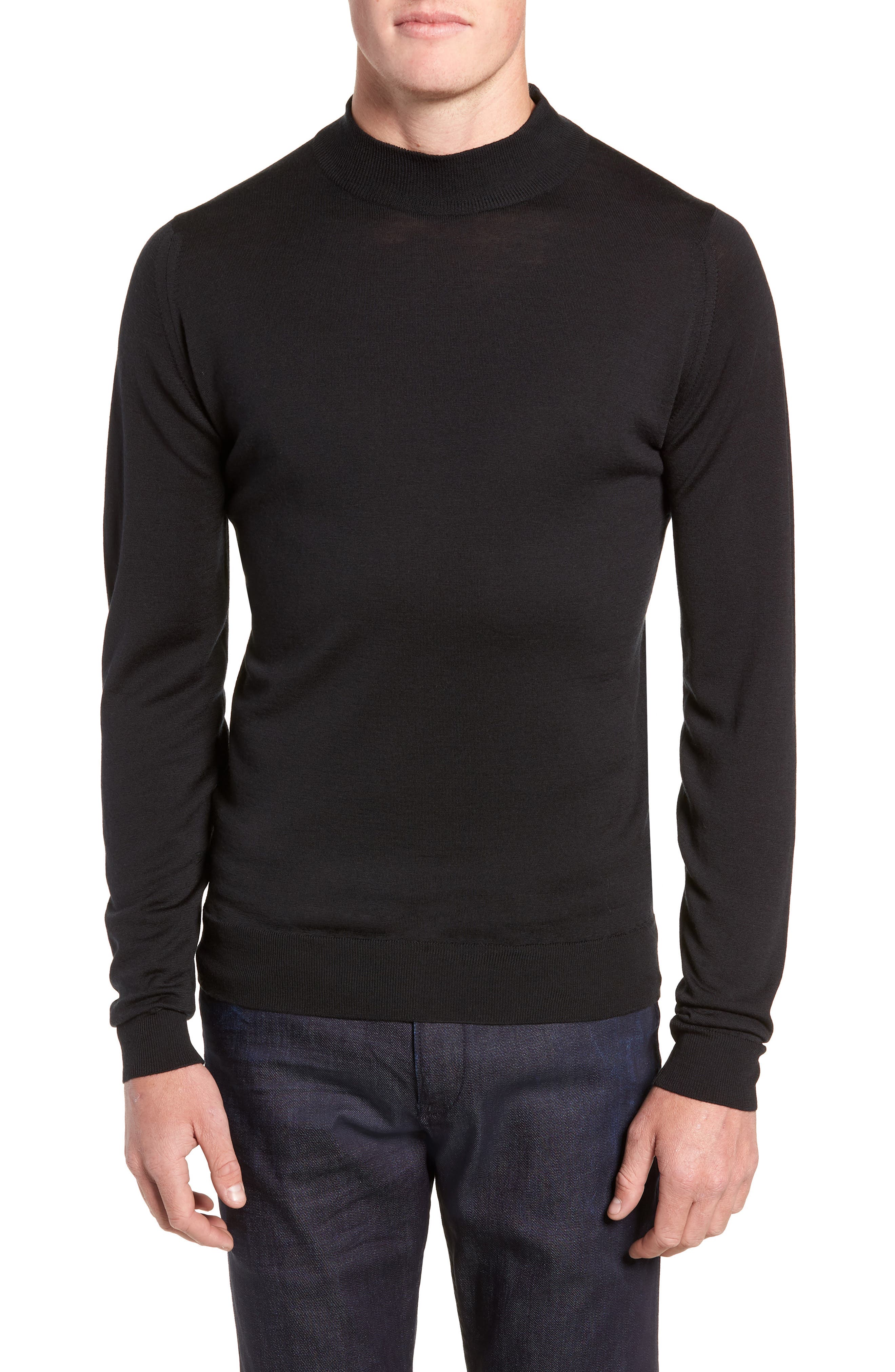 John Smedley Slim Fit Mock Neck Merino Wool Sweater, Black