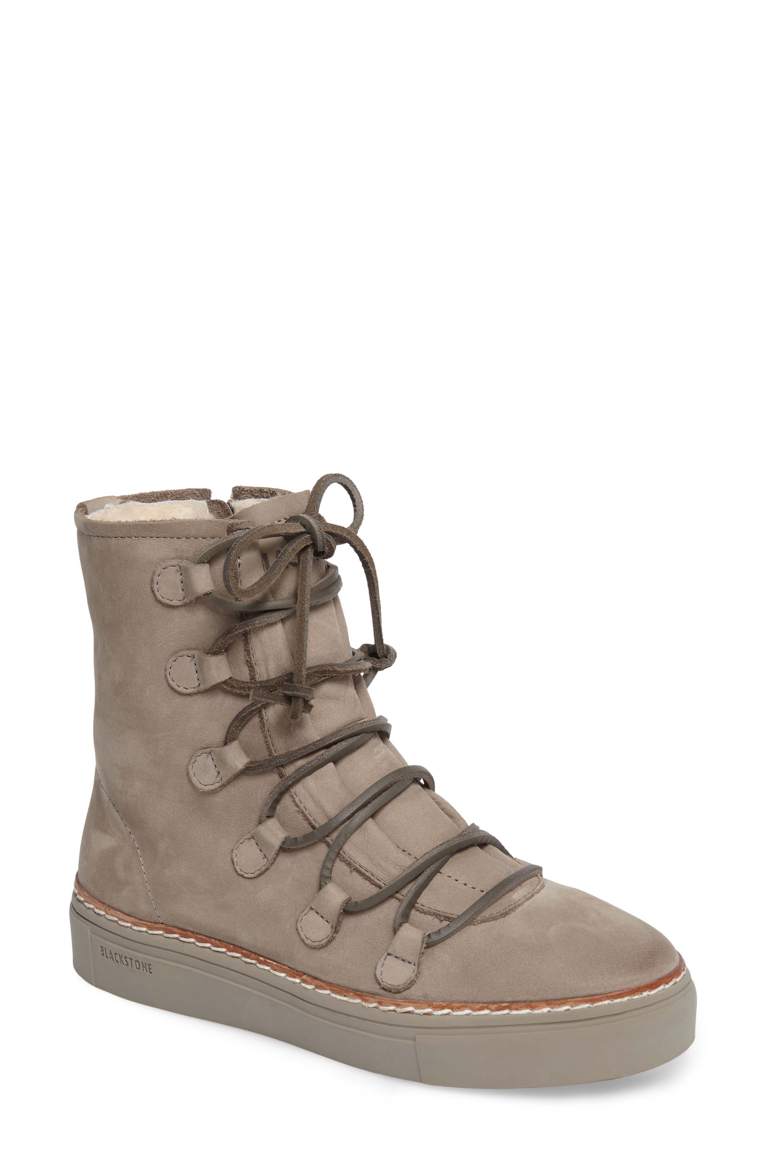 Blackstone Ol26 Genuine Shearling Lined Lace-Up Bootie, Grey