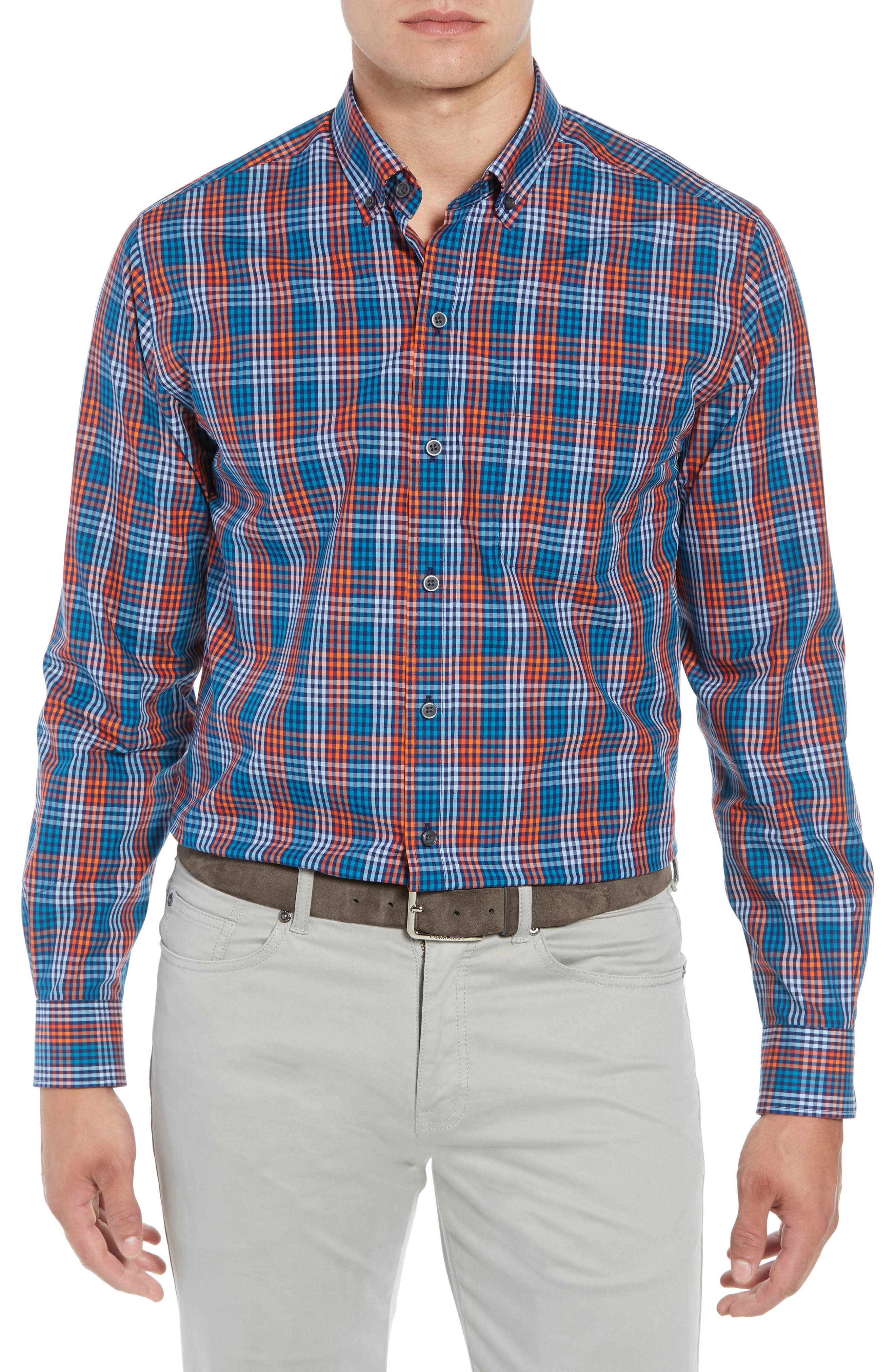 Cutter & Buck Sutton Regular Fit Non-Iron Check Sport Shirt, Blue
