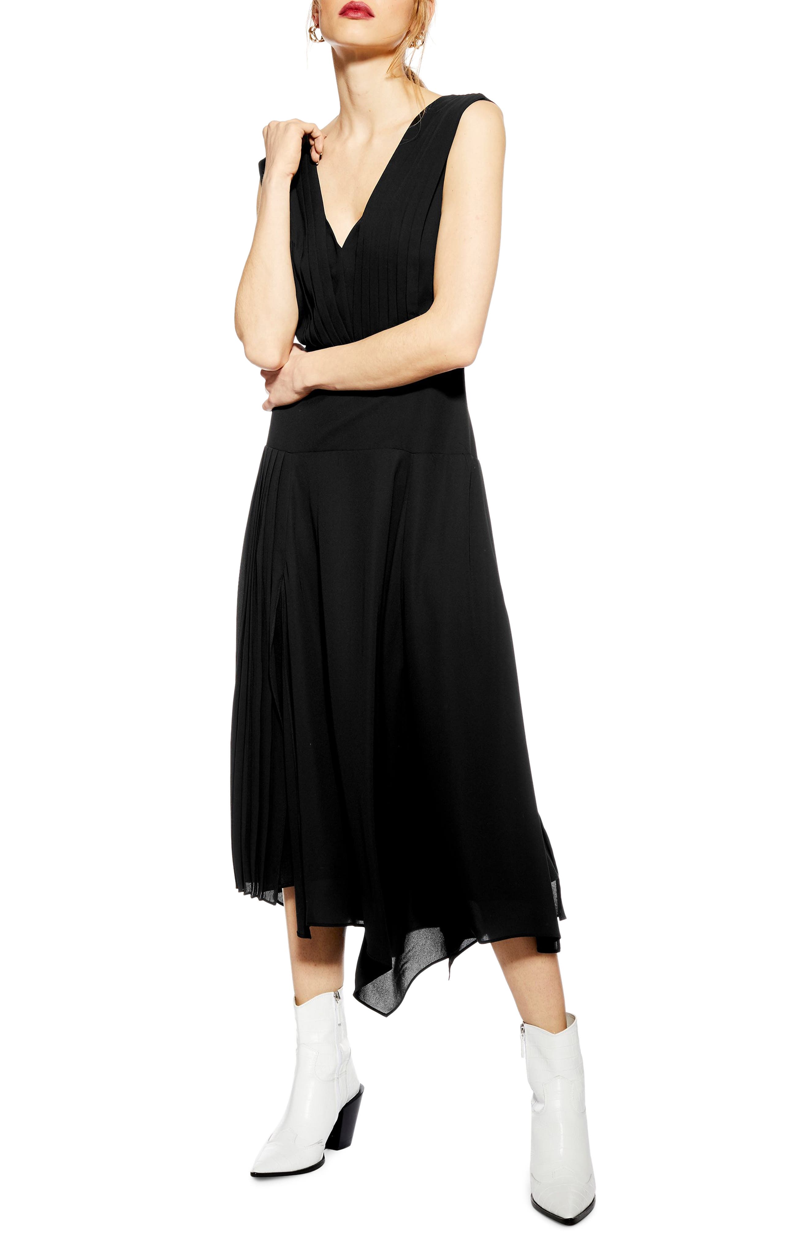 Topshop Pleated Pinafore Midi Dress, US (fits like 0-2) - Black