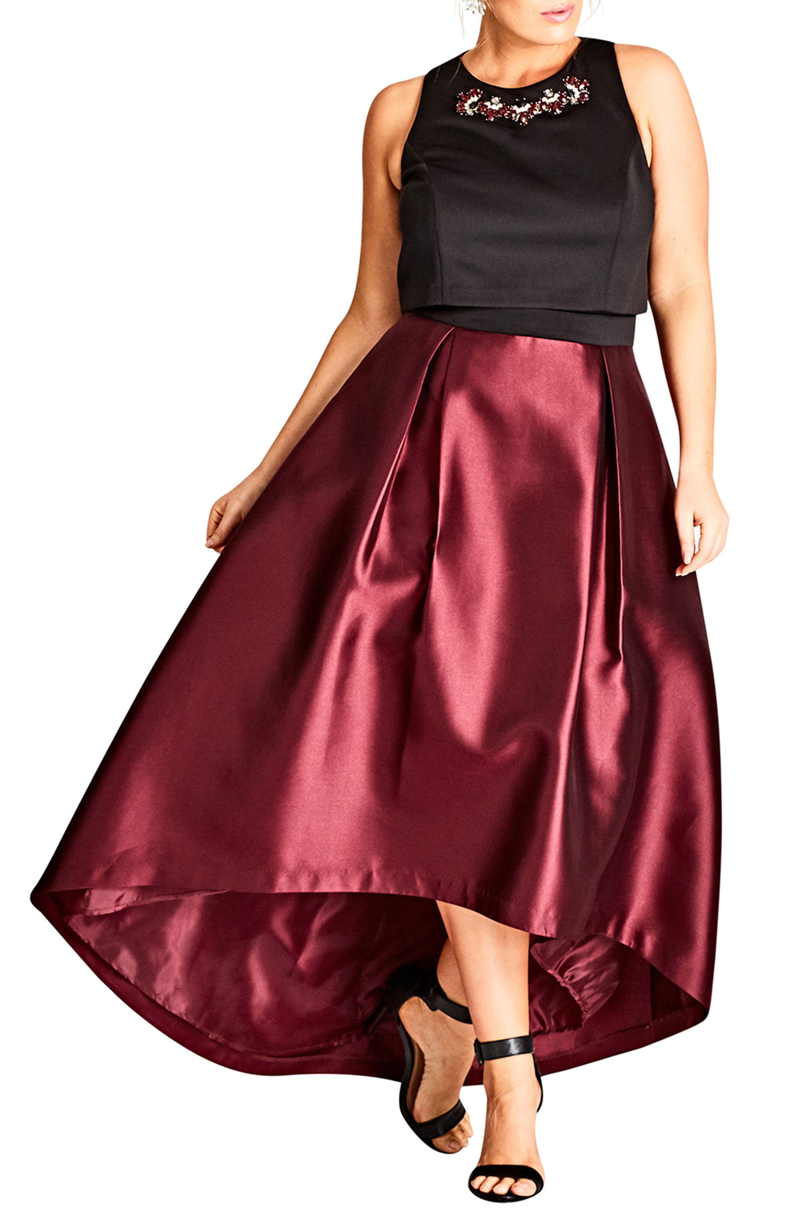 Plus Size City Chic Regal Me Charmeuse Ballgown, Burgundy