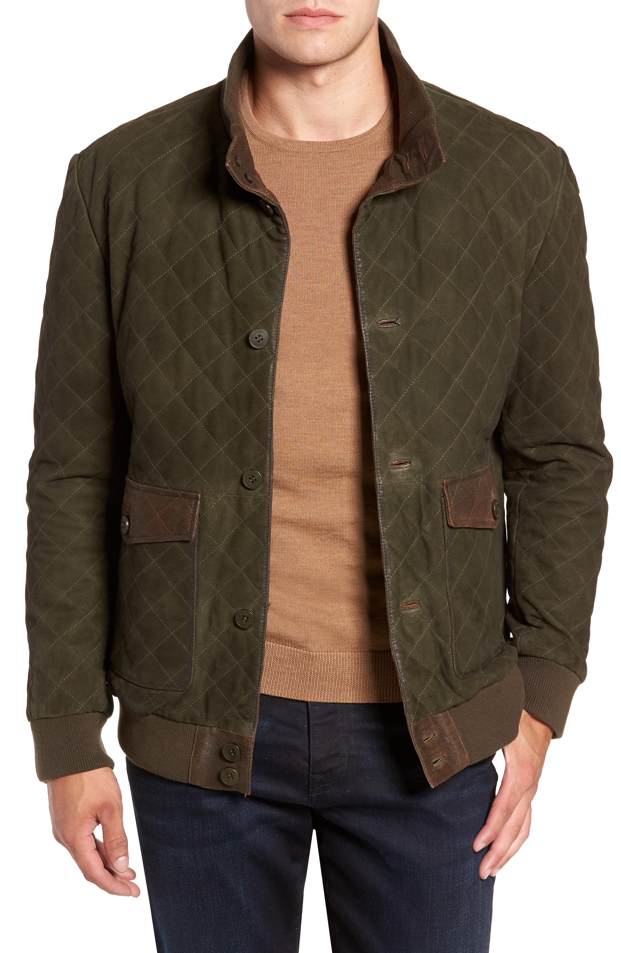 Flynt Regular Fit Quilted Suede Jacket, Green