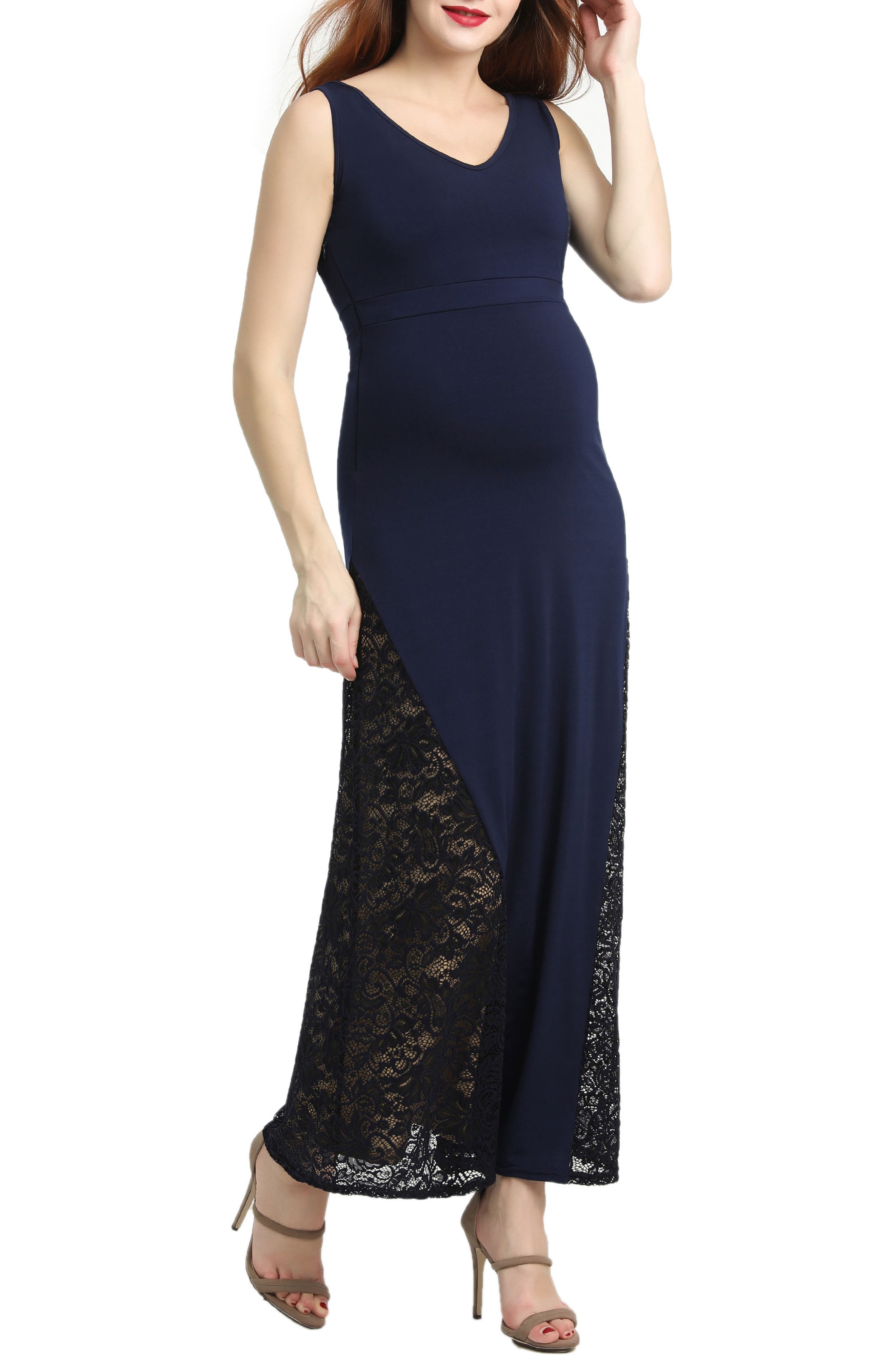 Kimi And Kai Elizabeth Lace Maternity Maxi Dress, Blue