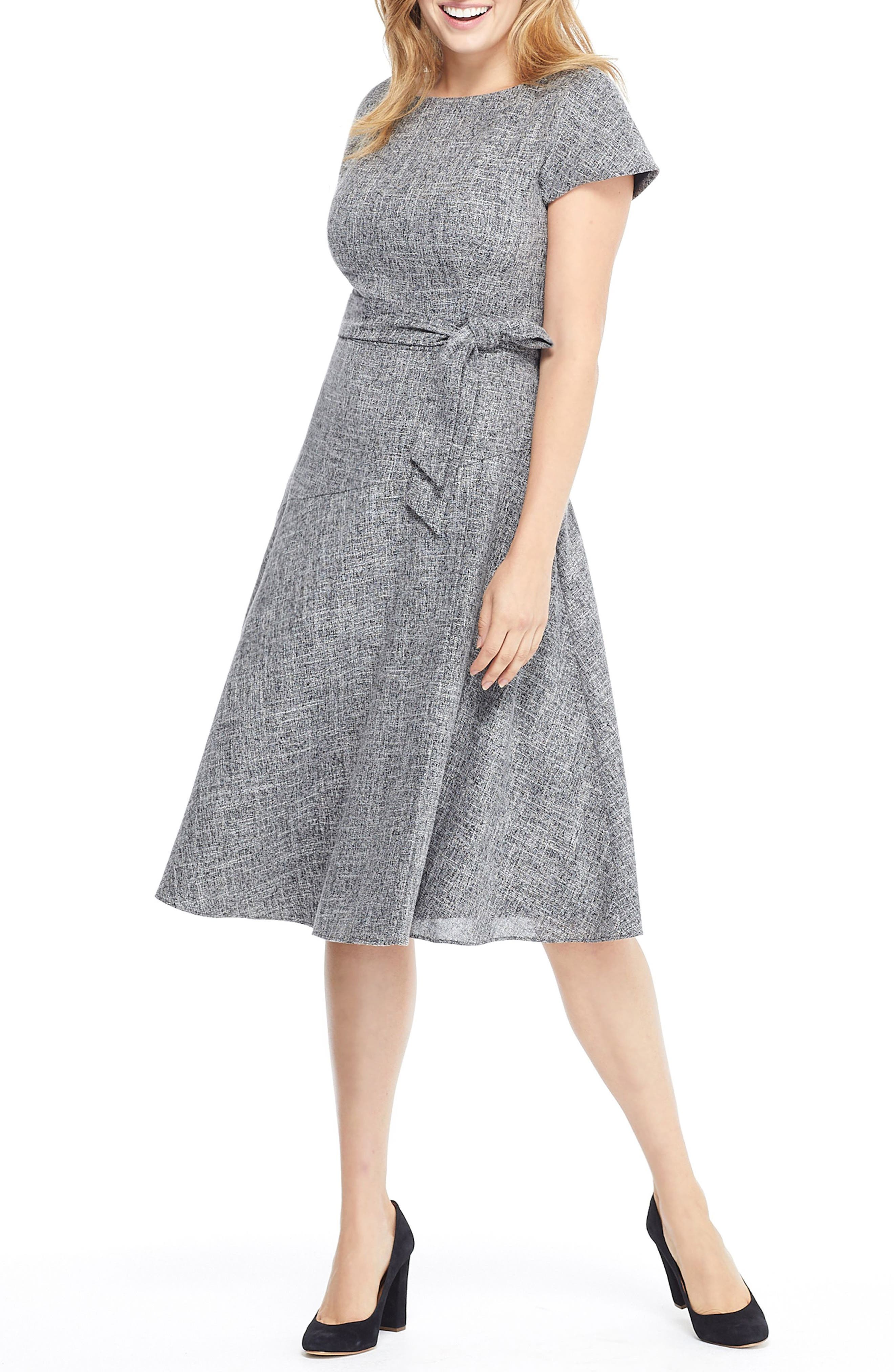 Gal Meets Glam Collection Barbara Yarn Dyed Boat Neck Dress, Grey