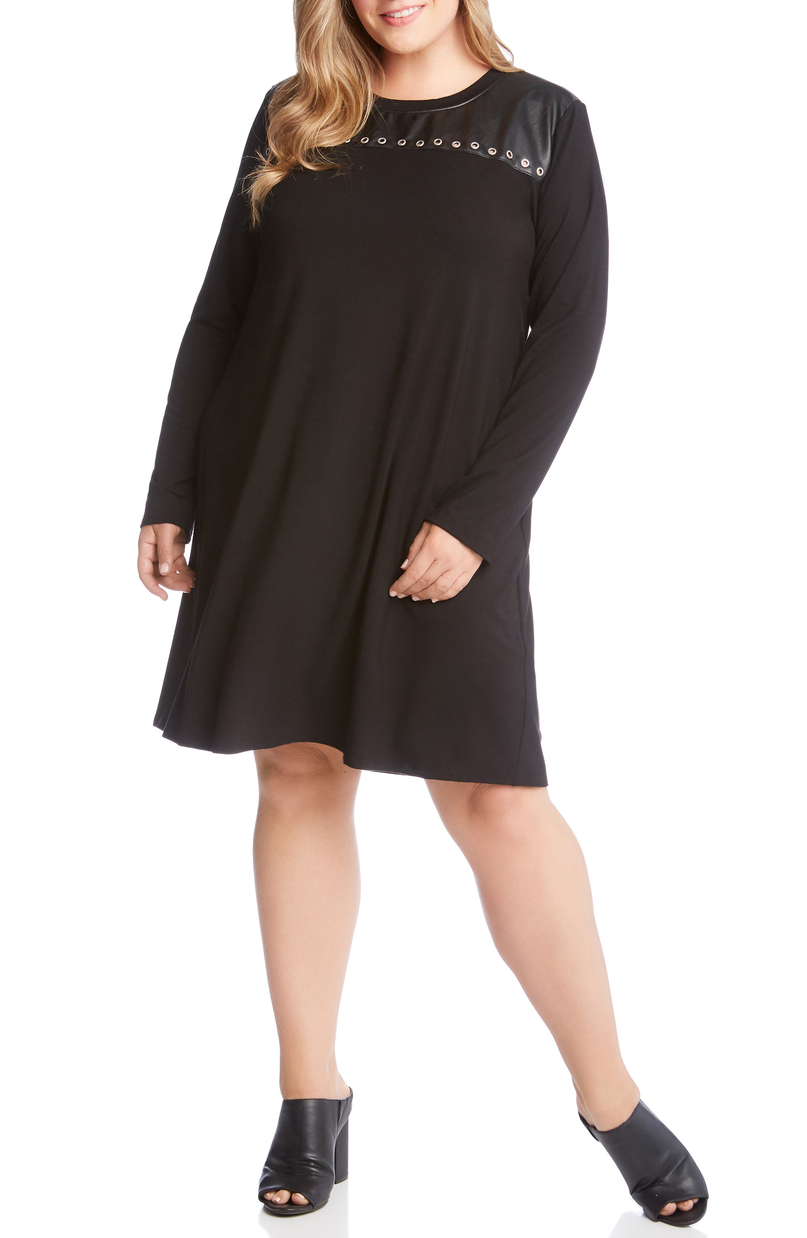 Plus Size Karen Kane Studded A-Line Dress, Black
