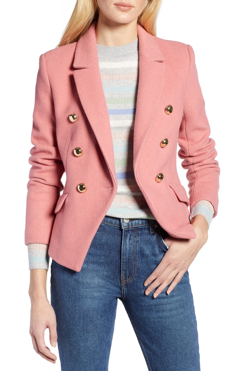 x Atlantic-Pacific Double Breasted Wool Blend Blazer, Main, color, PINK COMPACT